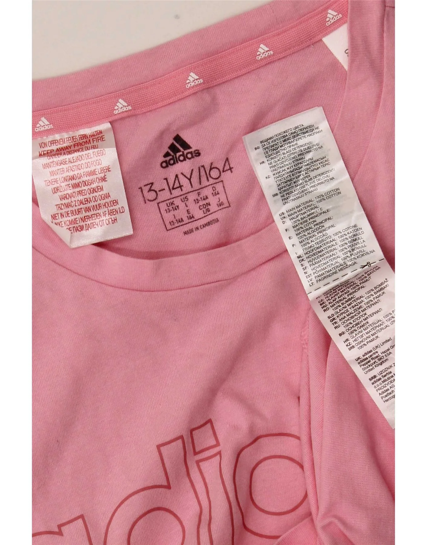 Adidas Girls Graphic T-Shirt Top 13-14 Years Pink Cotton - Image 3