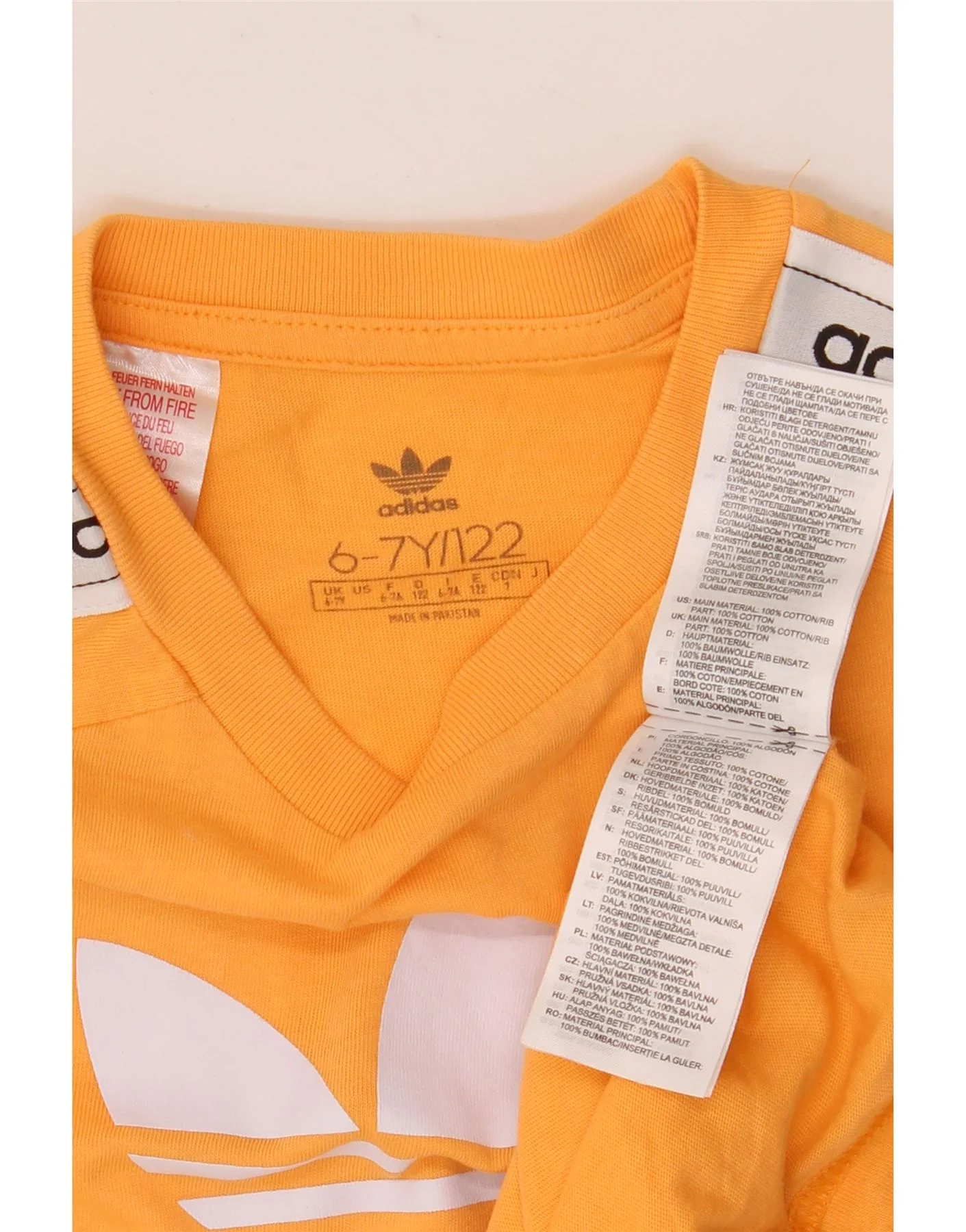 Adidas Girls Graphic T-Shirt Top 6-7 Years Yellow Colourblock Cotton - Image 4