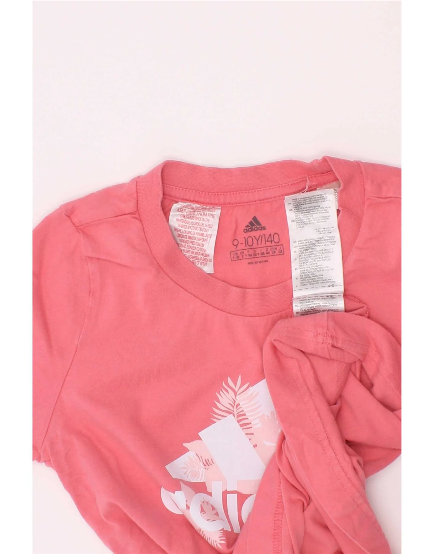 Adidas Girls Graphic T-Shirt Top 9-10 Years Pink Floral Cotton - Image 3