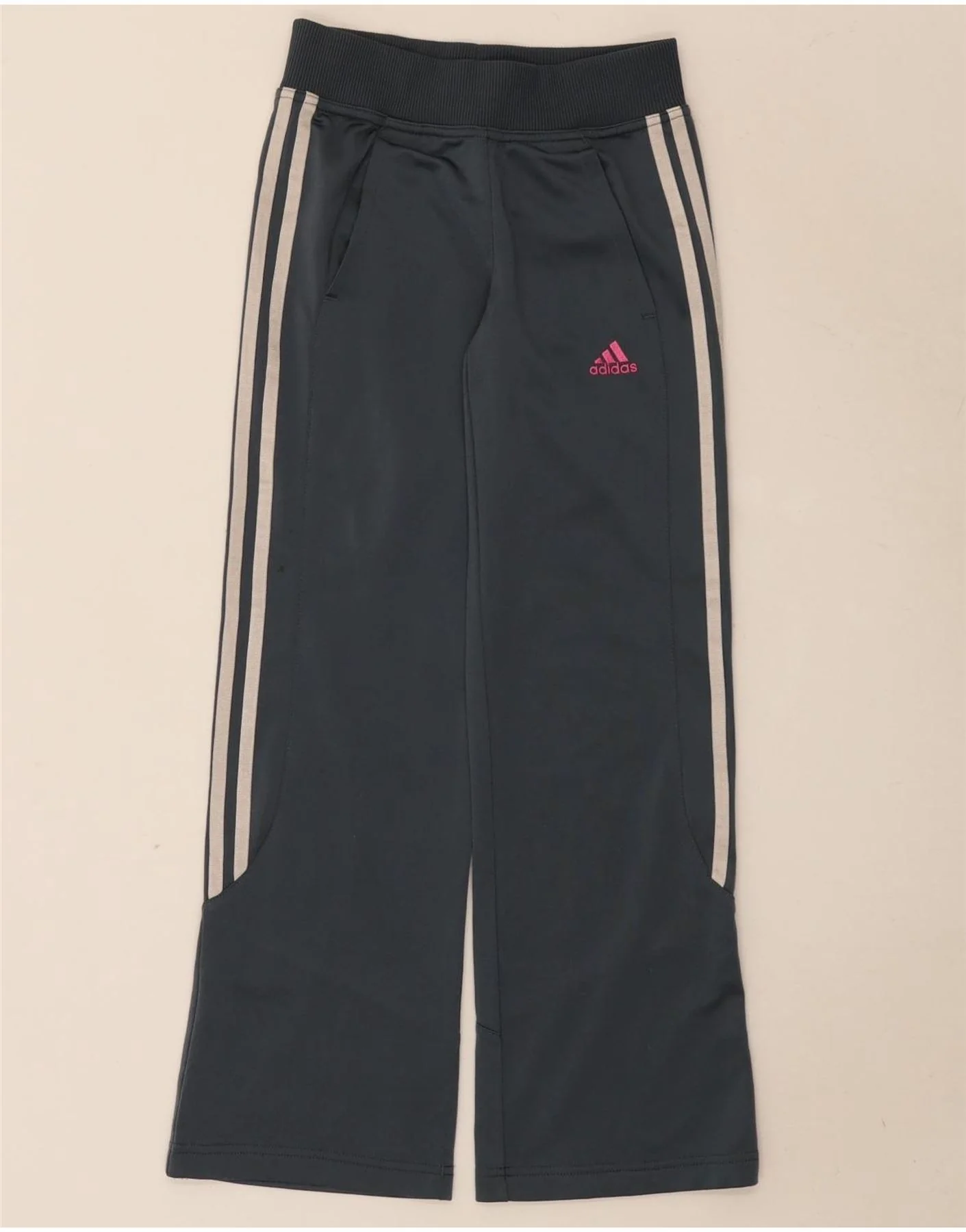 Adidas Girls Loose Fit Tracksuit Trousers Joggers 9-10 Years Grey Polyester