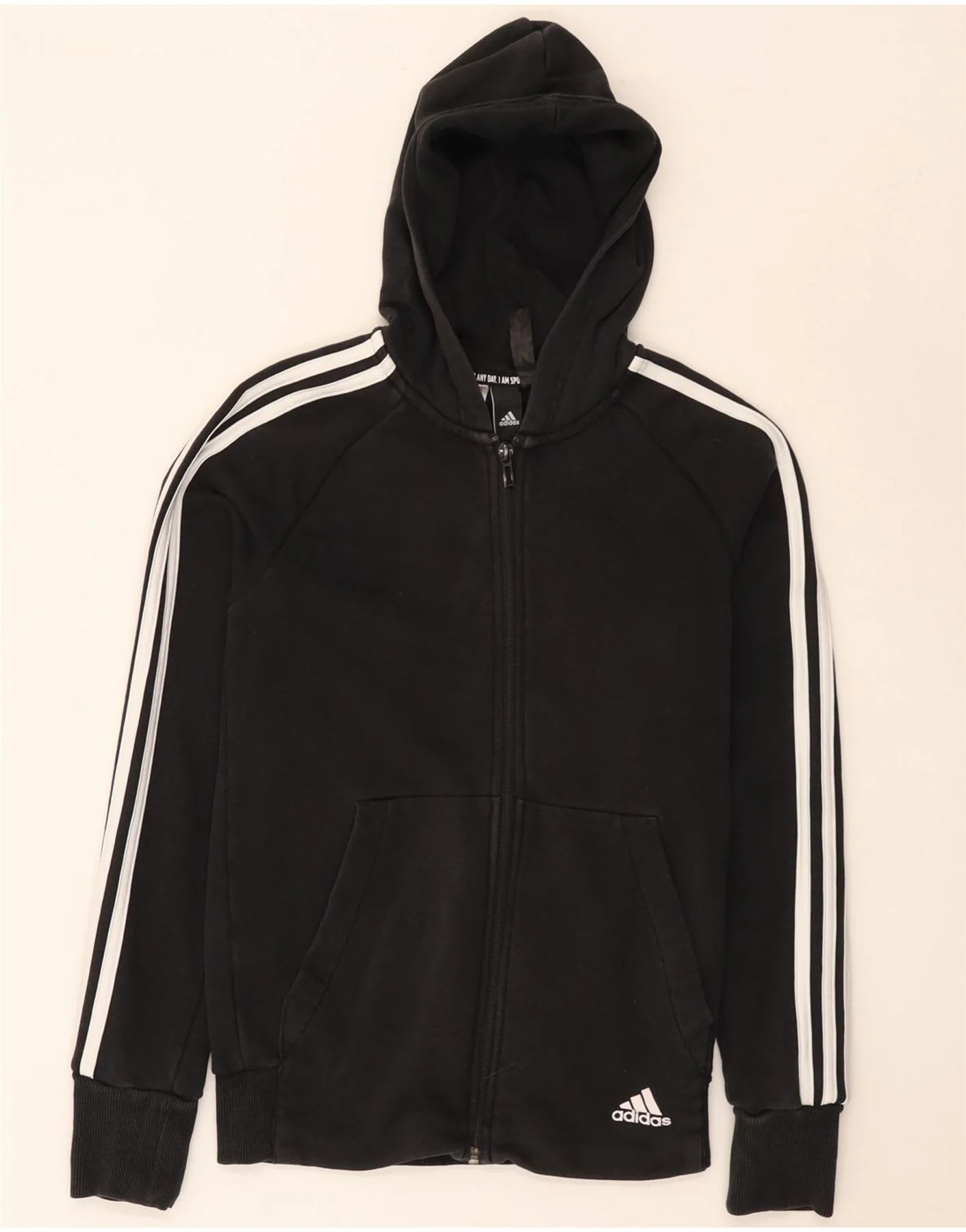 Adidas Girls Zip Hoodie Sweater 13-14 Years Black Cotton