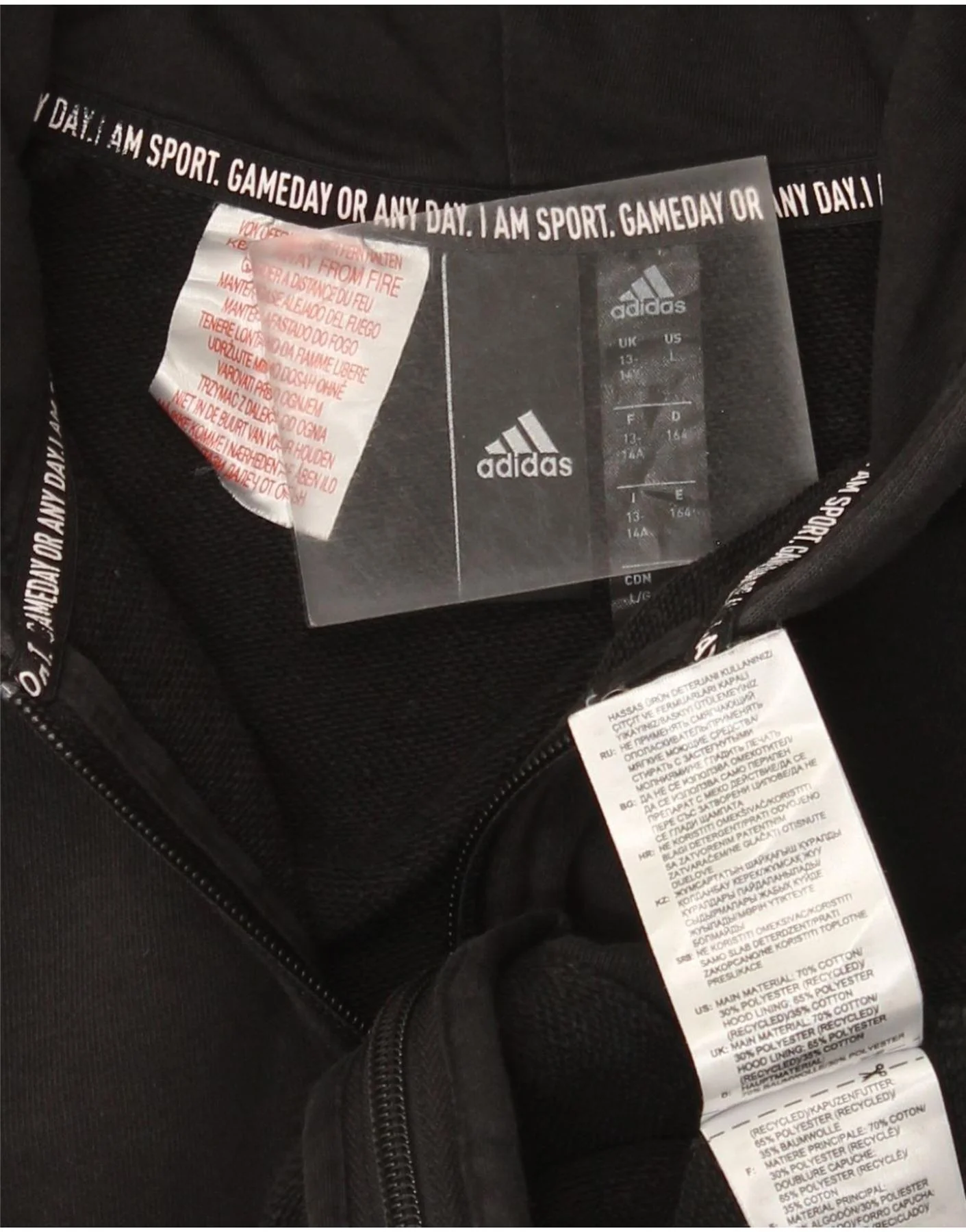 Adidas Girls Zip Hoodie Sweater 13-14 Years Black Cotton - Image 3