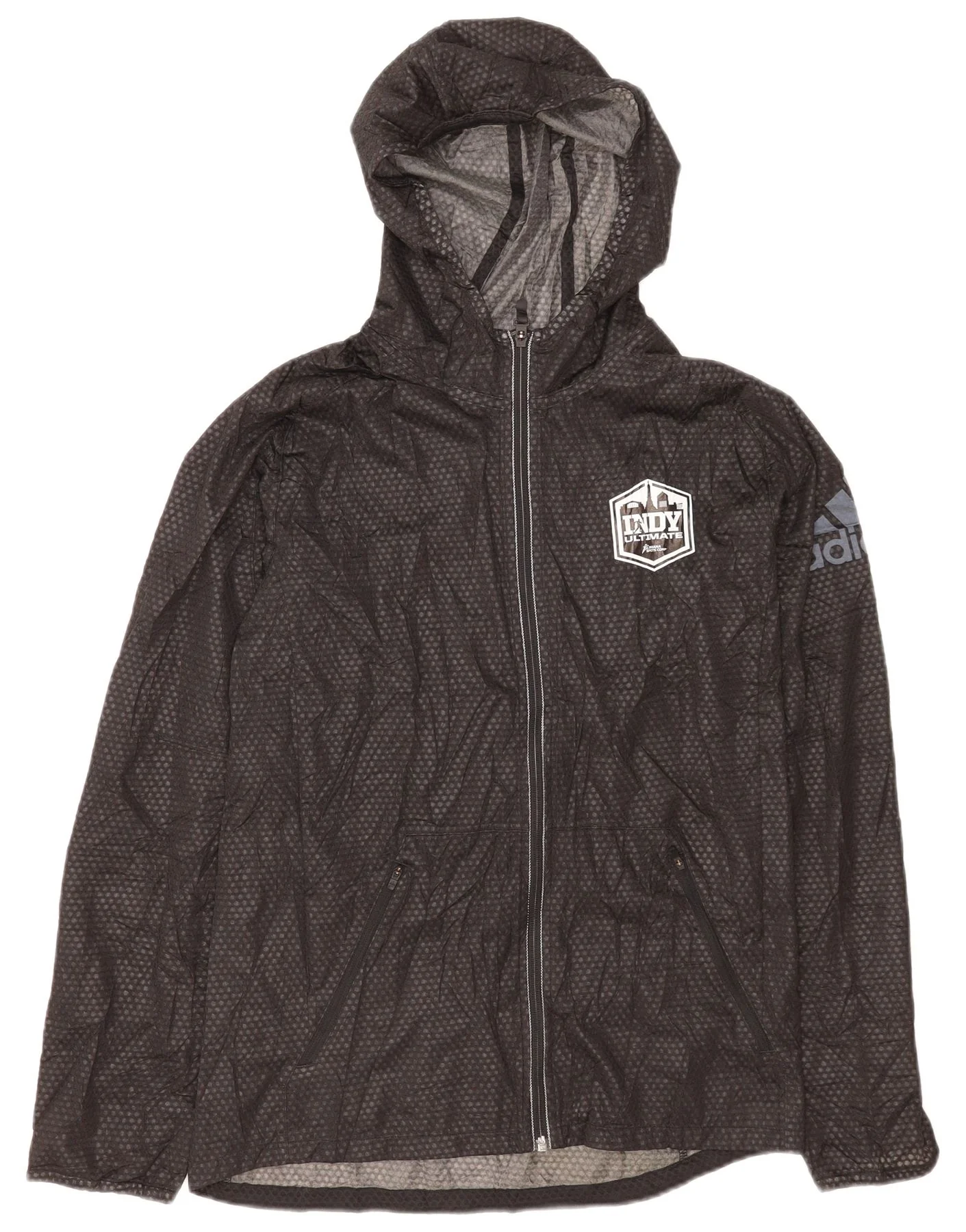 Adidas Mens Climawarm Hooded Rain Jacket UK 38 Medium Black Spotted