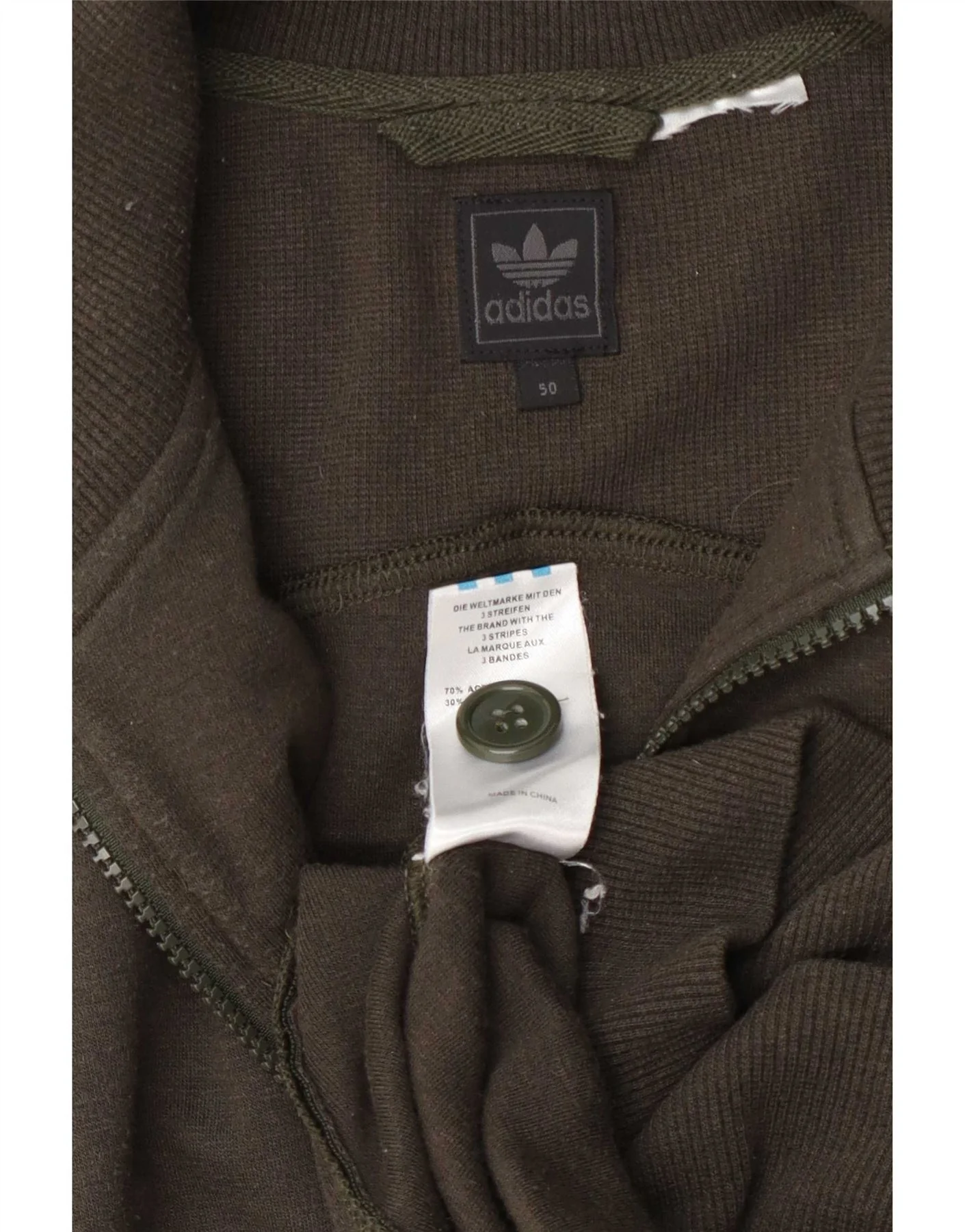 Adidas Mens Full Zip Cardigan Sweater IT 50 Large Khaki Acrylic - Image 4