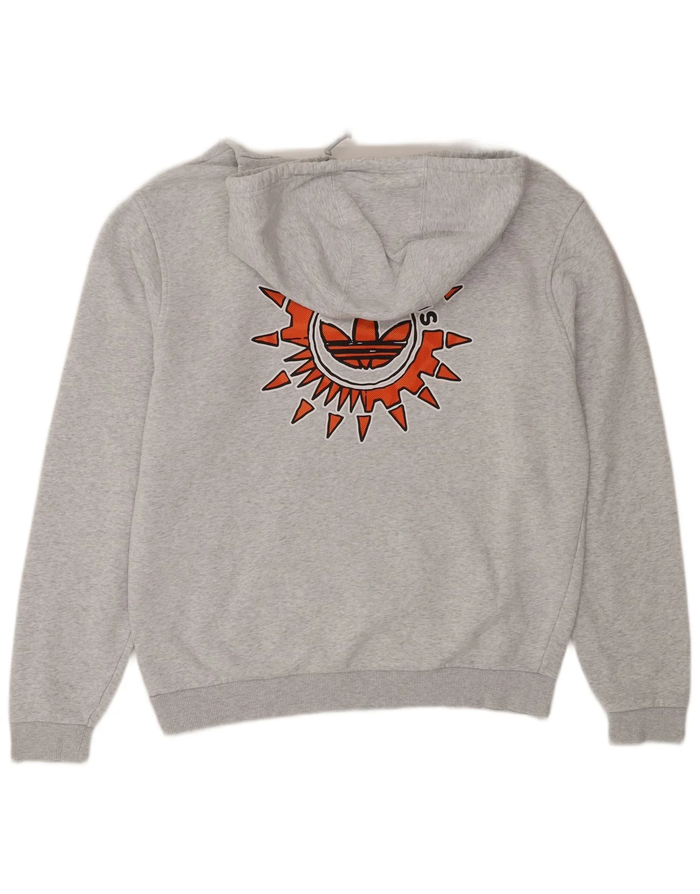 Adidas Mens Graphic Hoodie Jumper Medium Grey Cotton - Image 2