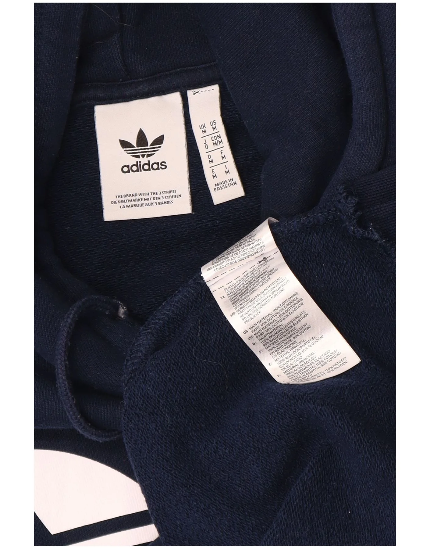 Adidas Mens Graphic Hoodie Jumper Medium Navy Blue Cotton - Image 3