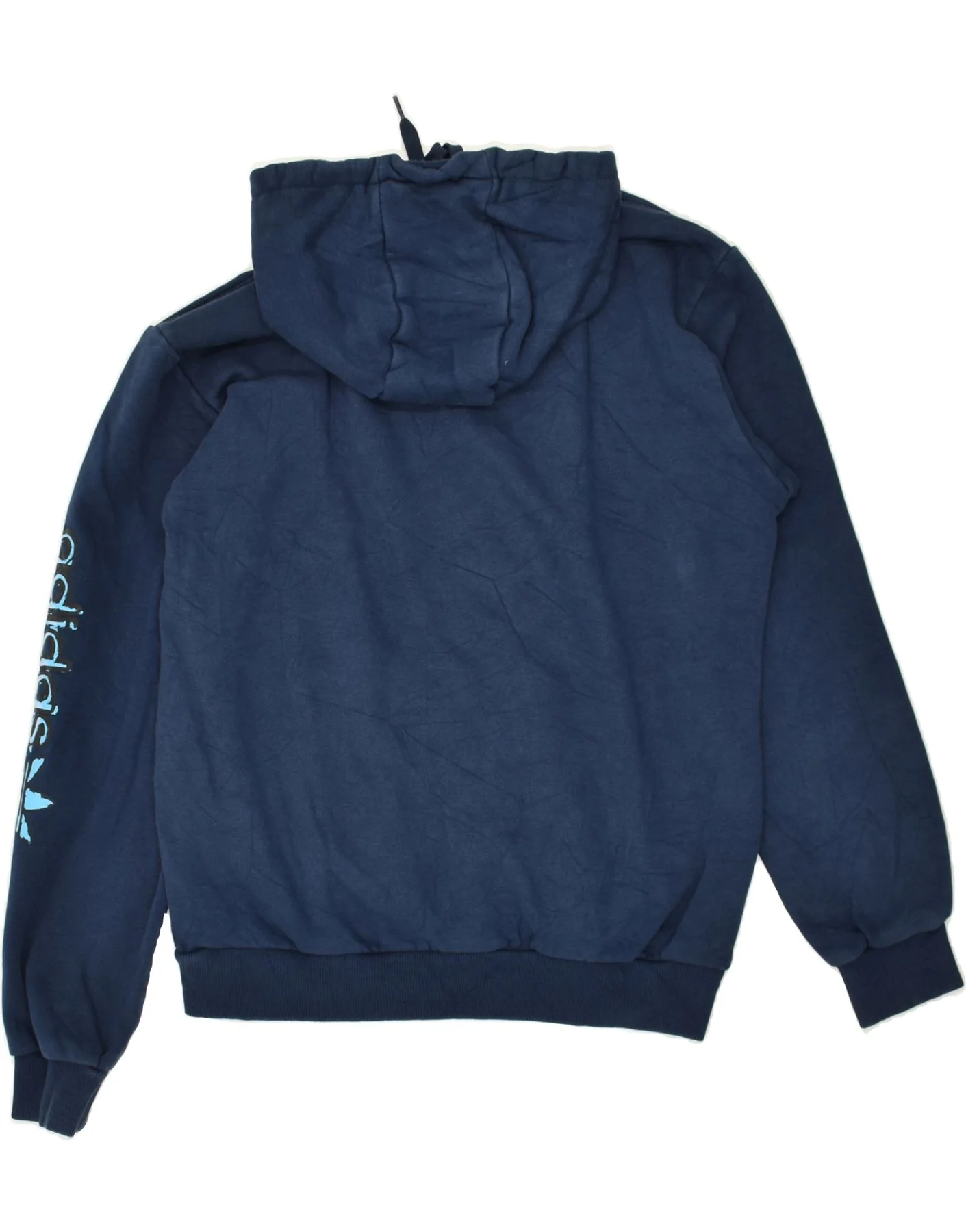 ADIDAS Mens Graphic Hoodie Jumper Medium Navy Blue Polyester - Image 2