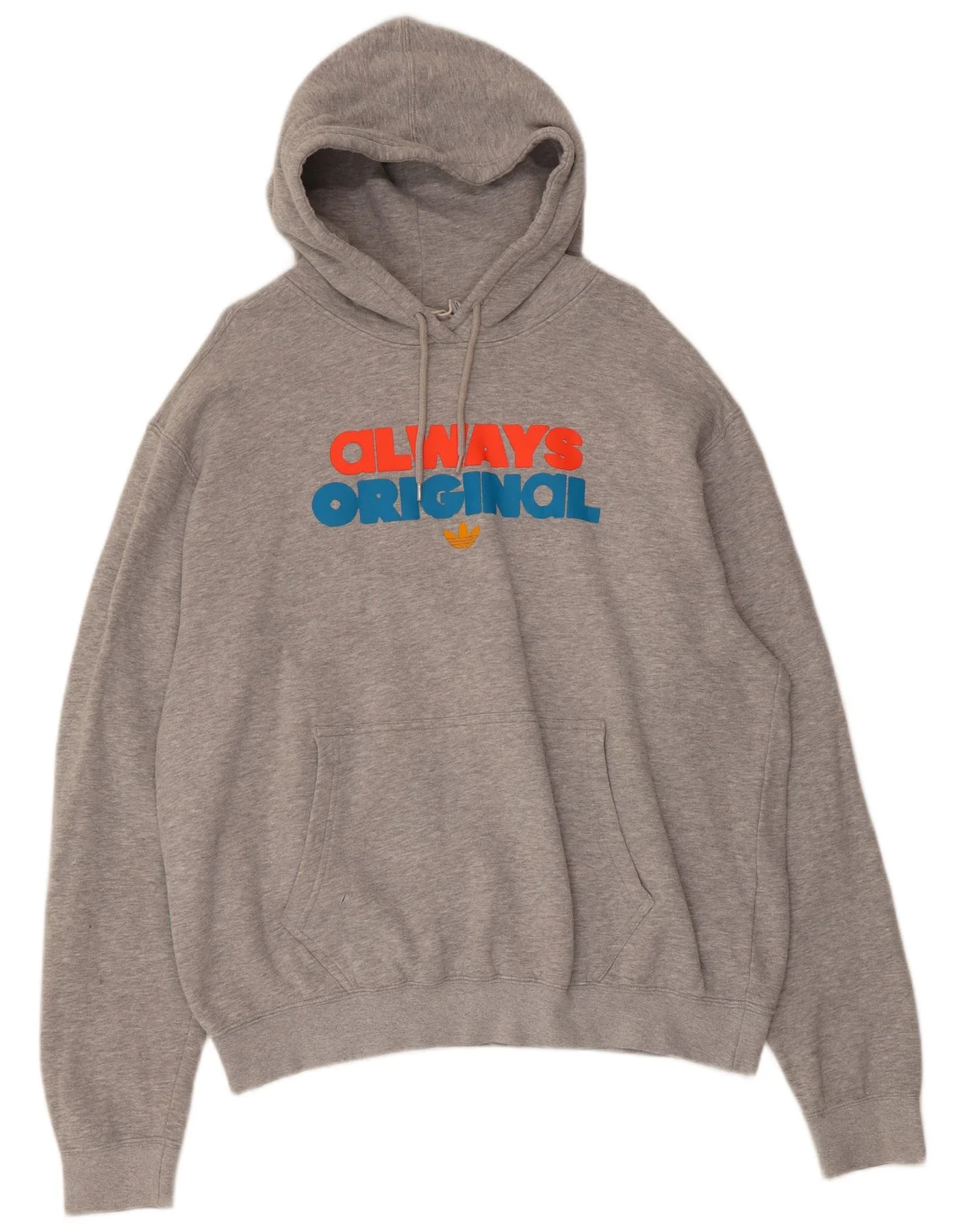 Adidas Mens Graphic Hoodie Jumper XL Grey Flecked Cotton