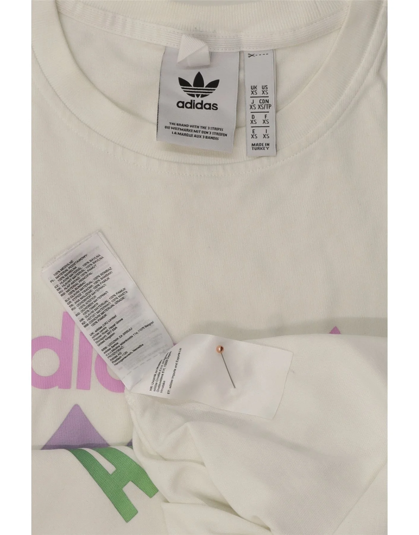 Adidas Mens Graphic T-Shirt Top XS White Cotton - Image 3