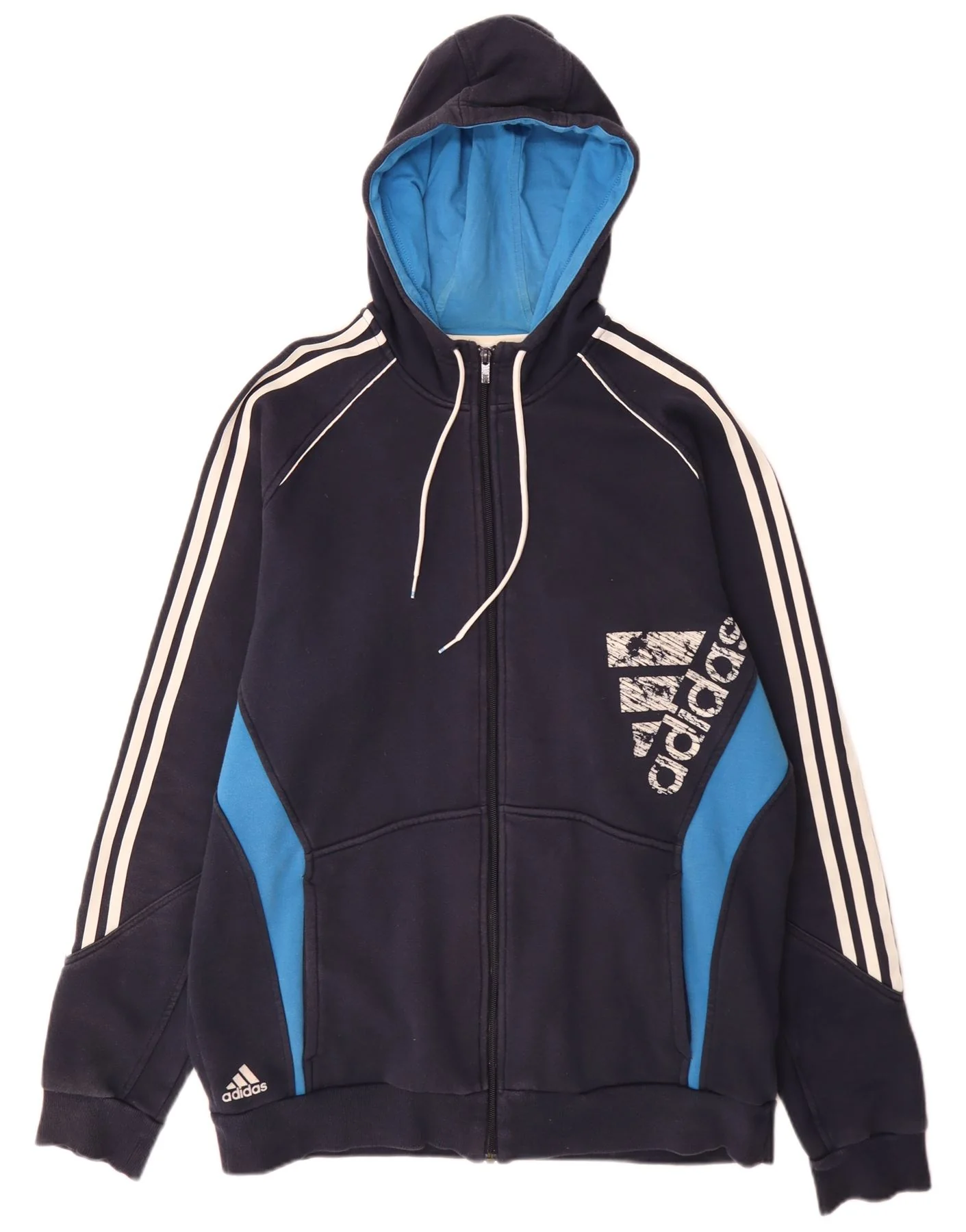 Adidas Mens Graphic Zip Hoodie Sweater XL Navy Blue Colourblock Sports