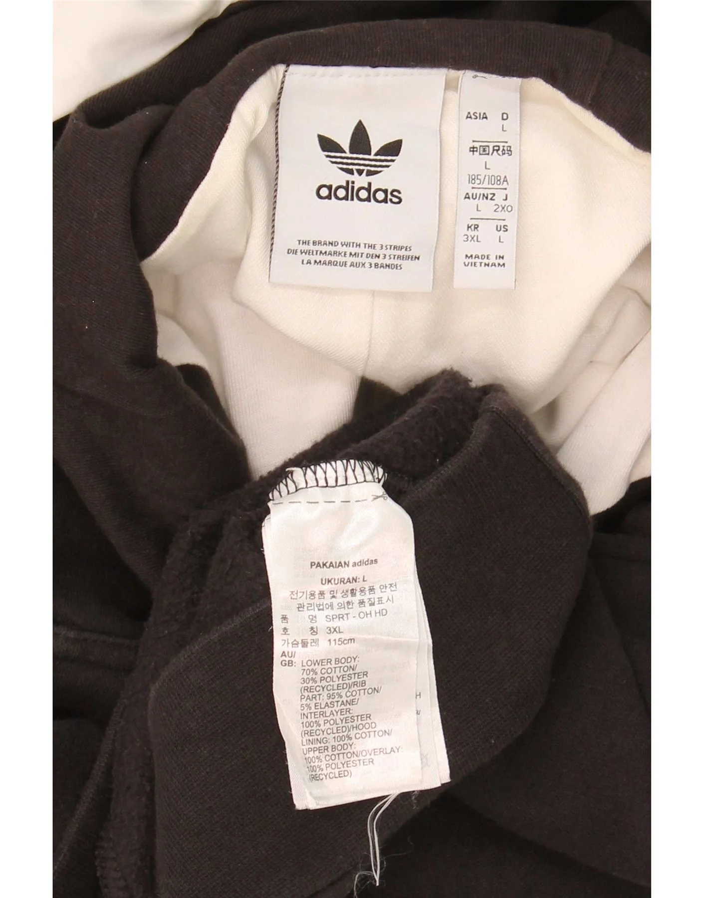Adidas Mens Graphic Zip Neck Hoodie Jumper Large Black Colourblock Cotton - Image 3