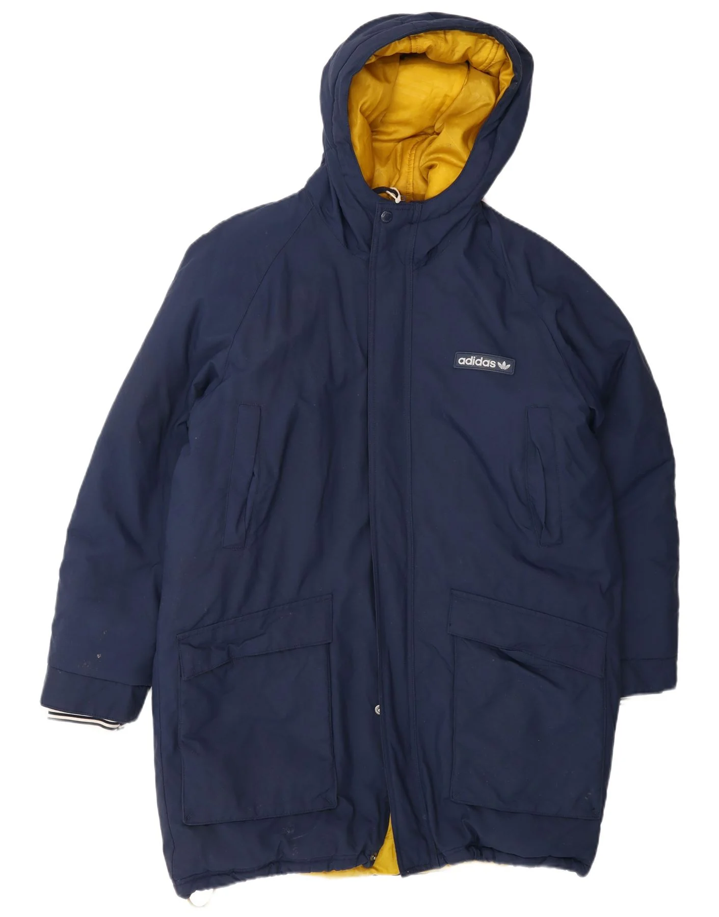 Adidas Mens Hooded Padded Coat UK 40 Large Navy Blue Polyester