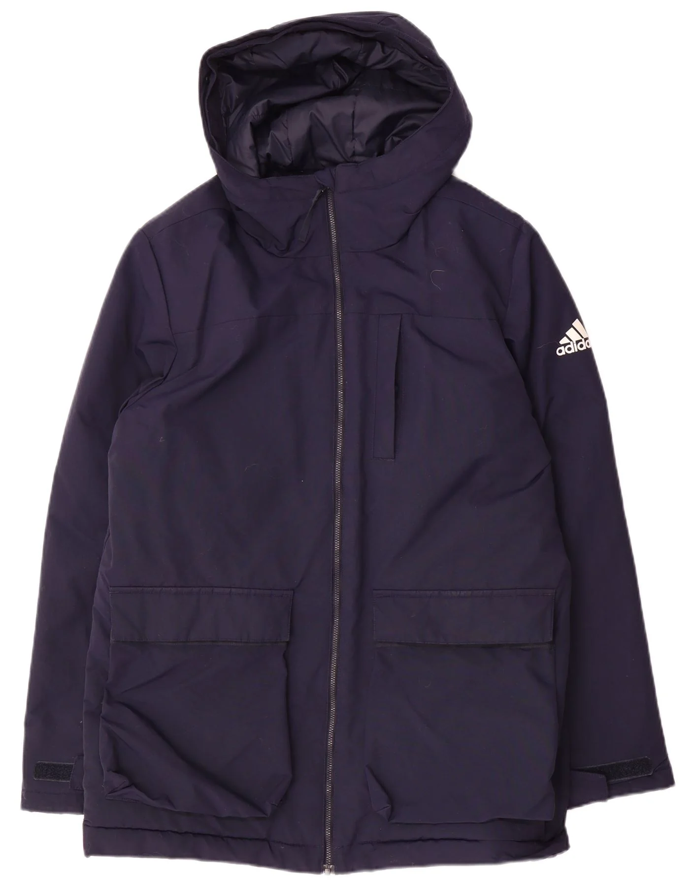 Adidas Mens Hooded Windbreaker Jacket UK 38 Medium Navy Blue Polyamide