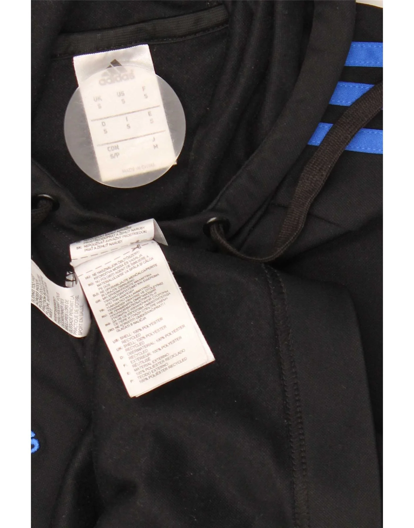 Adidas Mens Hoodie Jumper Small Black Colourblock Polyester - Image 3