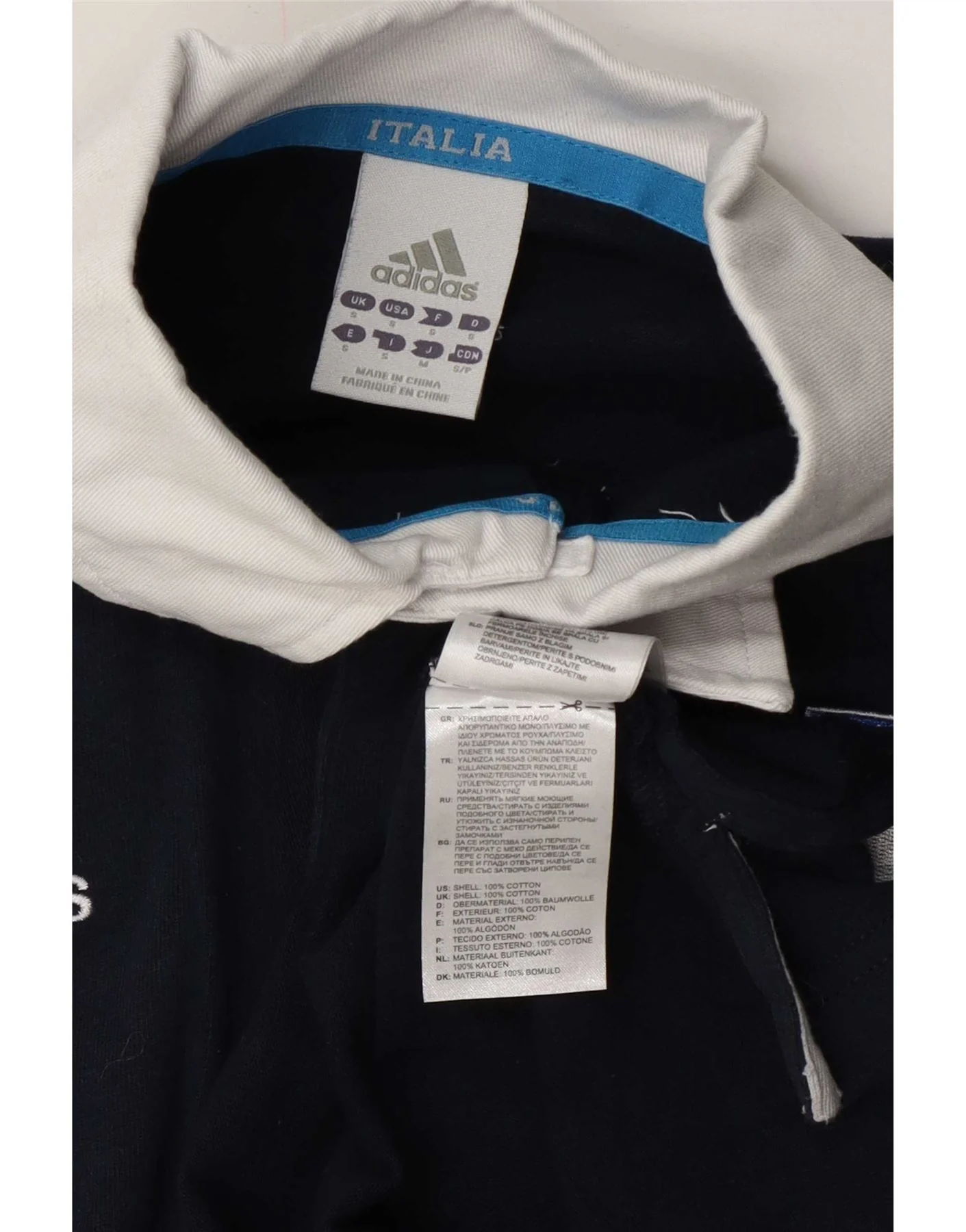 Adidas Mens Italia Polo Shirt Small Navy Blue Colourblock Cotton - Image 4