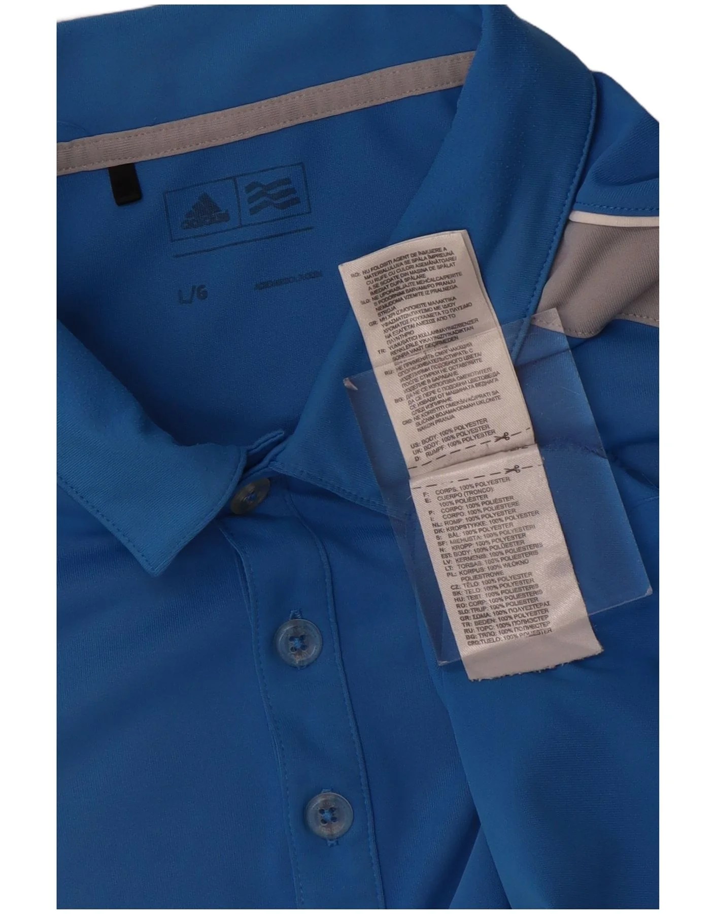 Adidas Mens Polo Shirt Large Blue Colourblock Polyester - Image 3