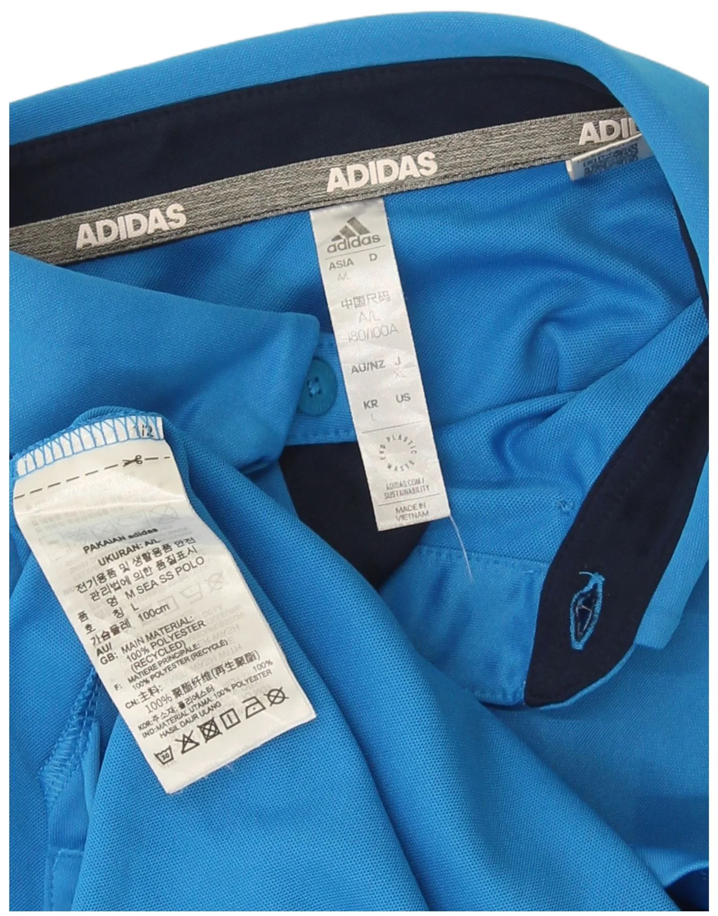 Adidas Mens Polo Shirt Large Blue Polyester - Image 3