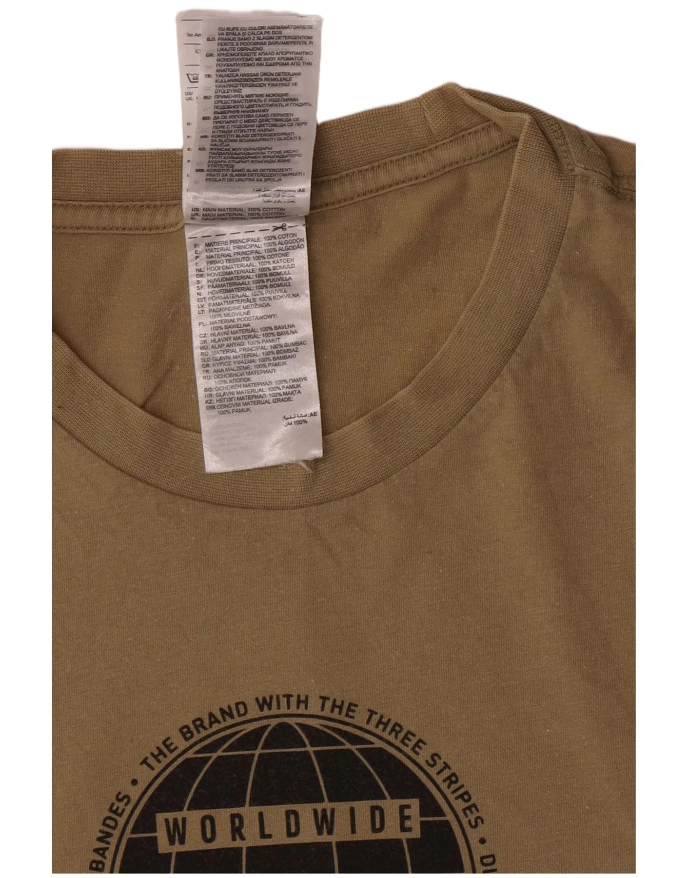 Adidas Mens Regular Graphic T-Shirt Top Small Khaki Cotton - Image 3