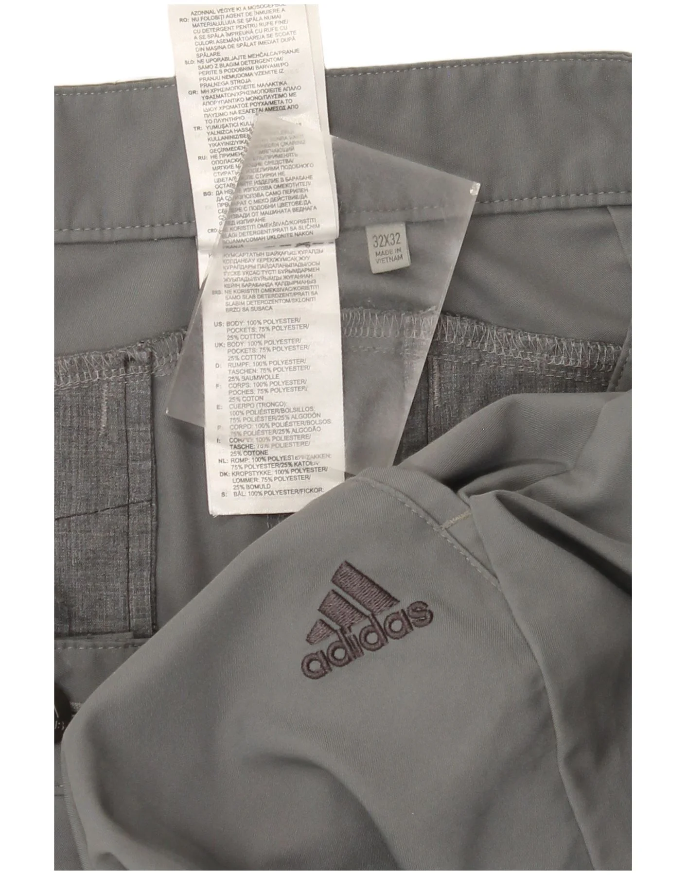 Adidas Mens Slim Chino Trousers W32 L32 Grey Polyester - Image 4