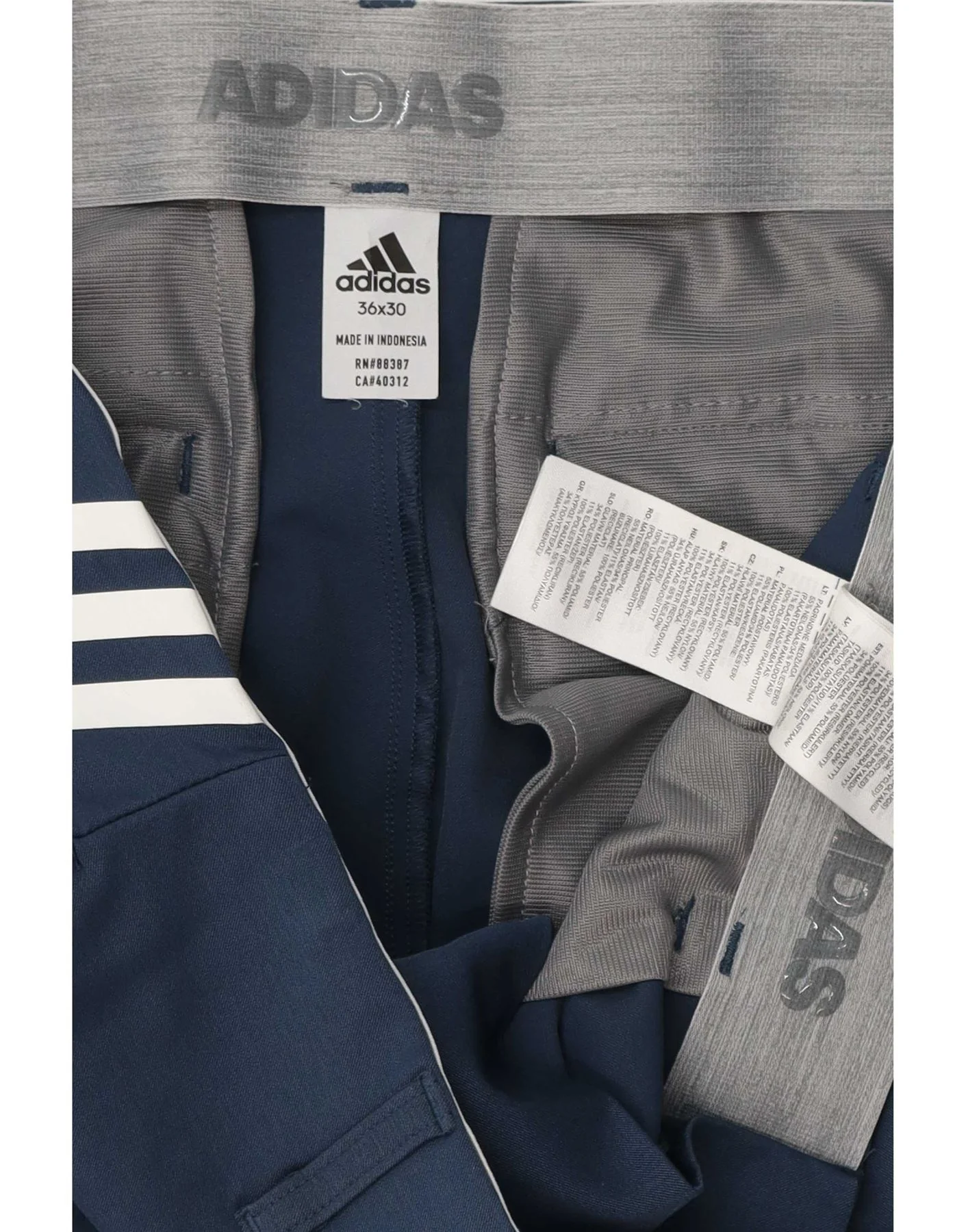 Adidas Mens Straight Chino Trousers W36 L30 Navy Blue Polyester - Image 3