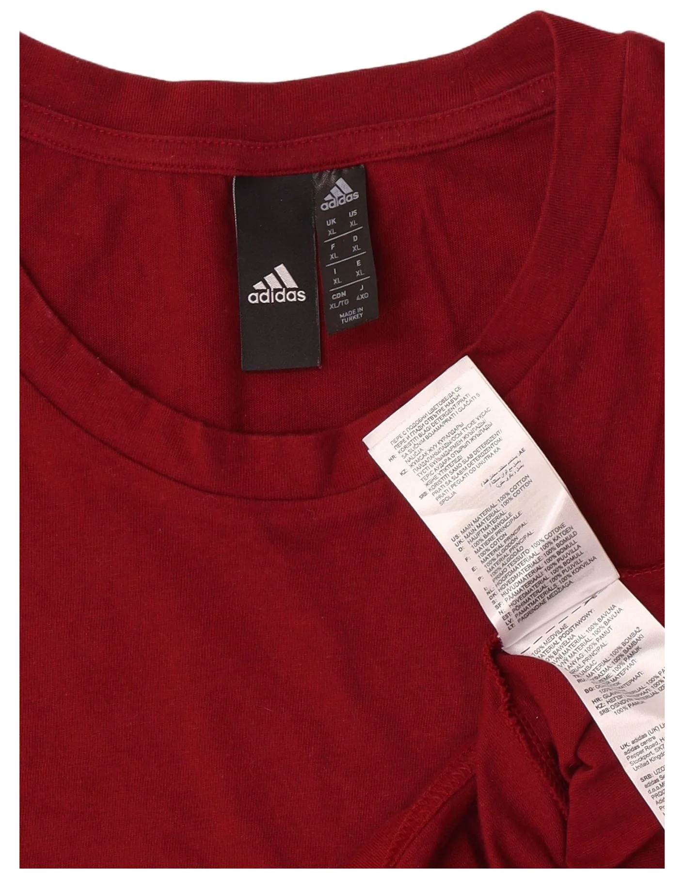 Adidas Mens T-Shirt Top XL Burgundy Cotton Sports - Image 3