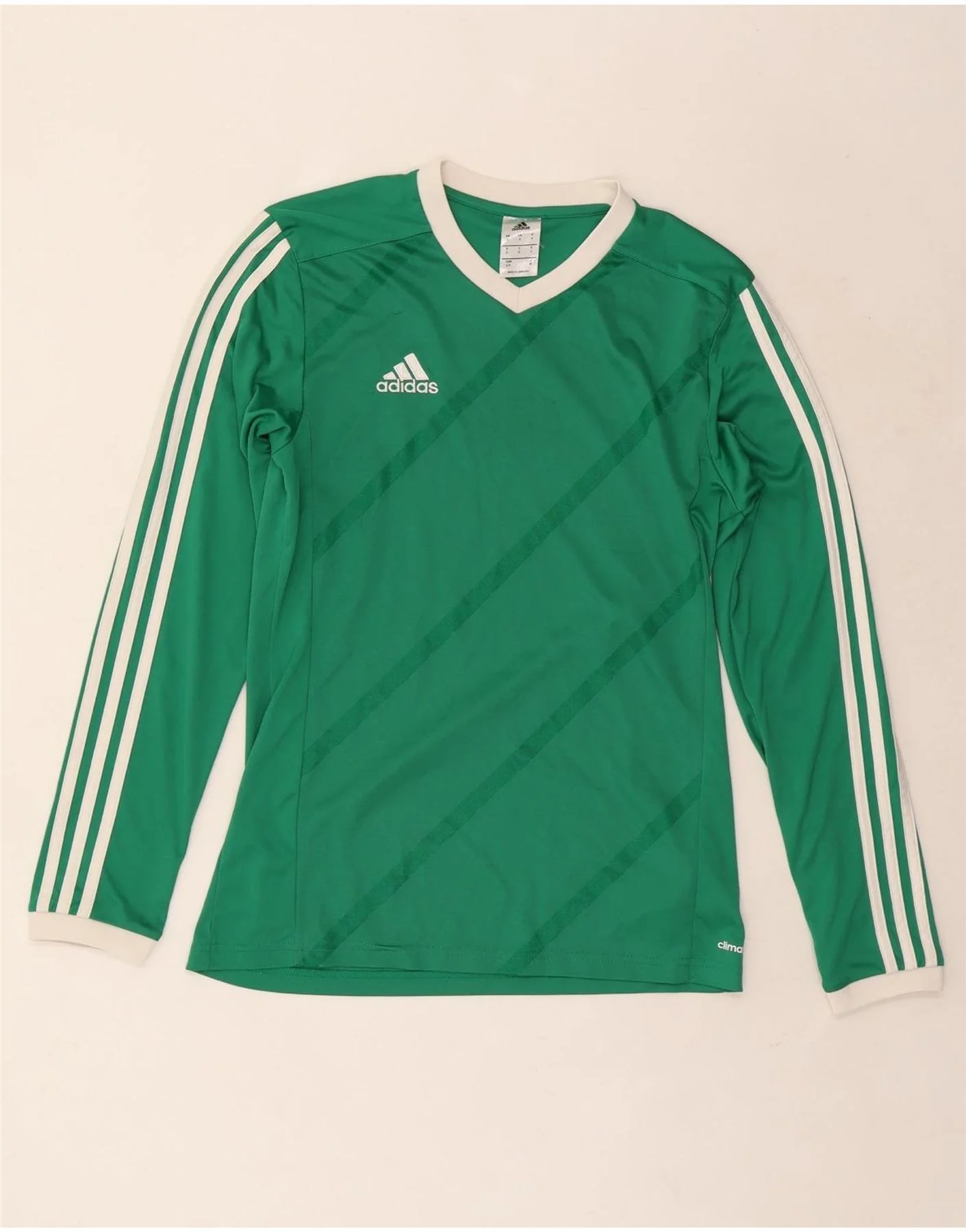 Adidas Mens Top Long Sleeve Small Green Striped Polyester