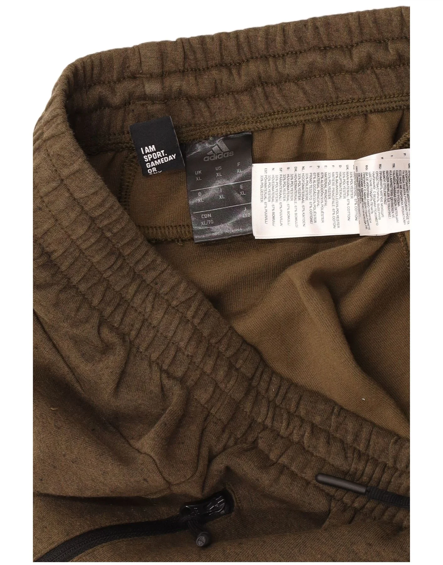 Adidas Mens Tracksuit Trousers Joggers XL Khaki Flecked Cotton - Image 4