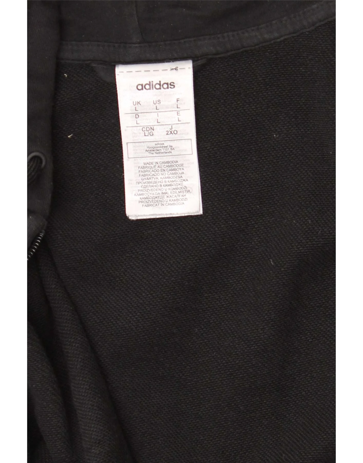 Adidas Mens Zip Hoodie Sweater Large Black Cotton - Image 6