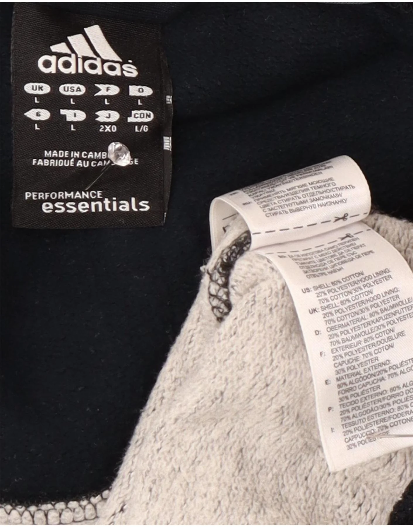 Adidas Mens Zip Hoodie Sweater Large Grey Colourblock Cotton - Image 3