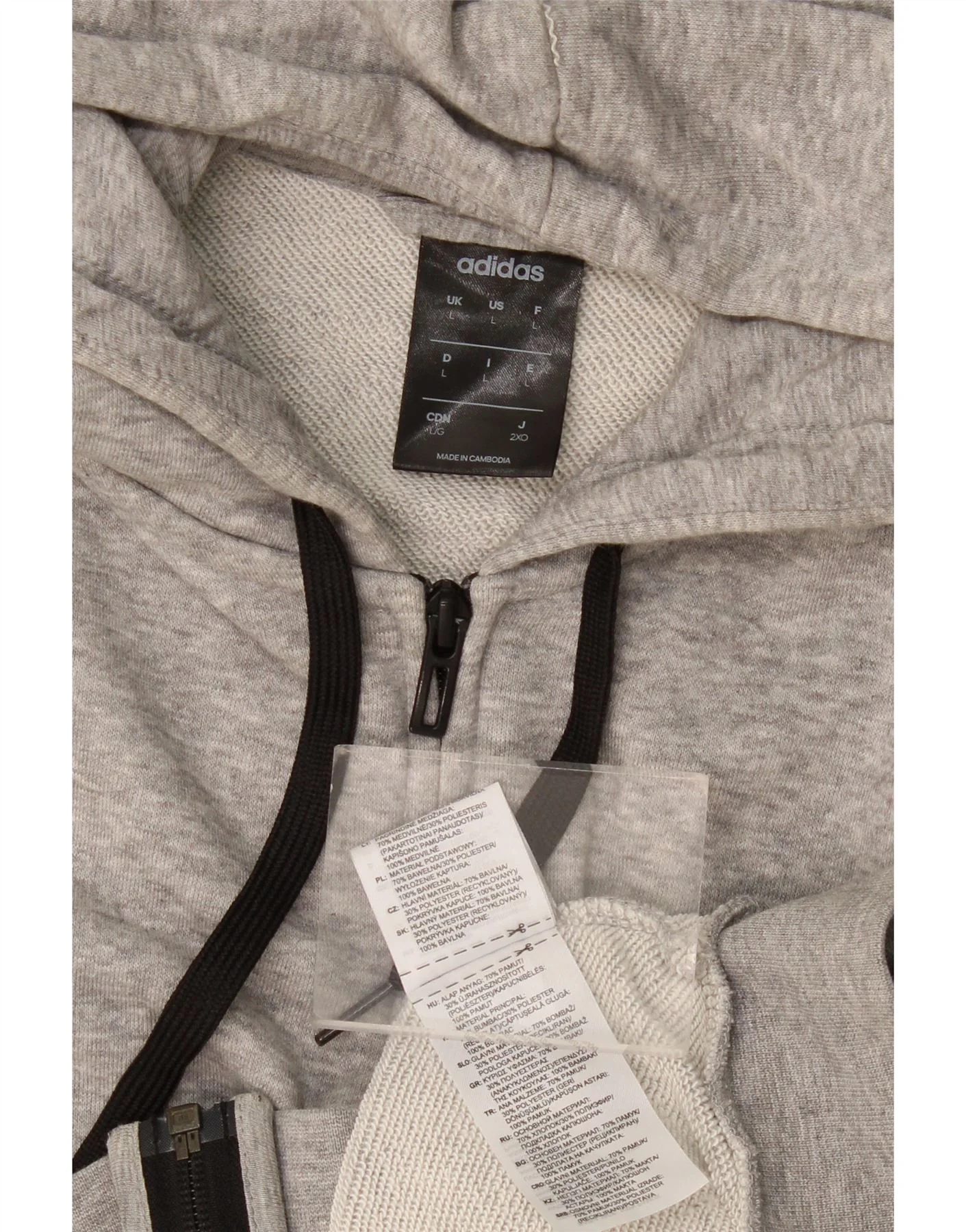 Adidas Mens Zip Hoodie Sweater Large Grey Cotton - Image 3