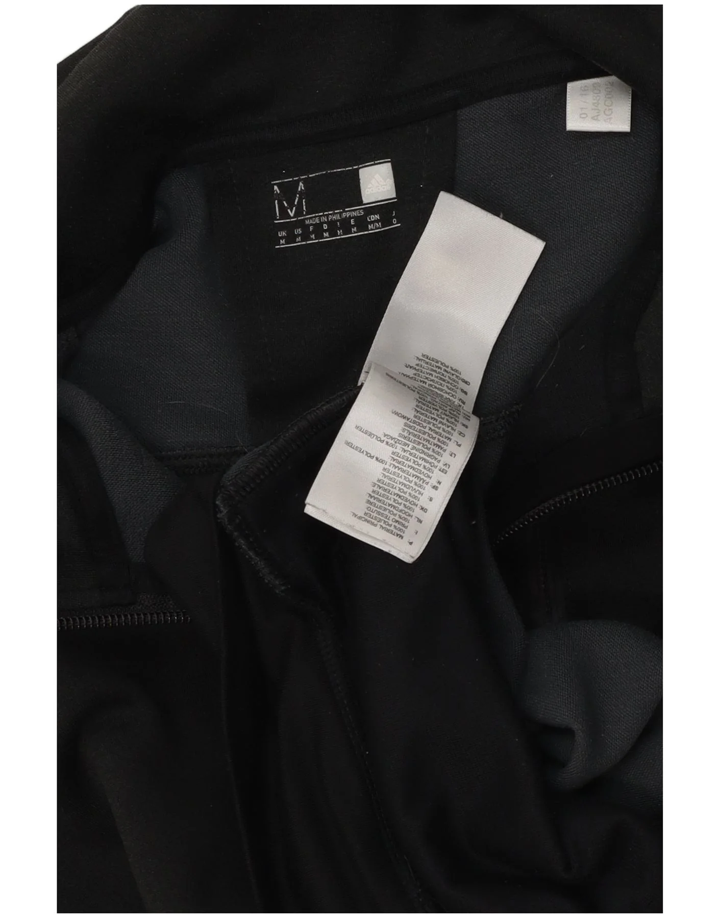 Adidas Mens Zip Hoodie Sweater Medium Black Polyester - Image 3