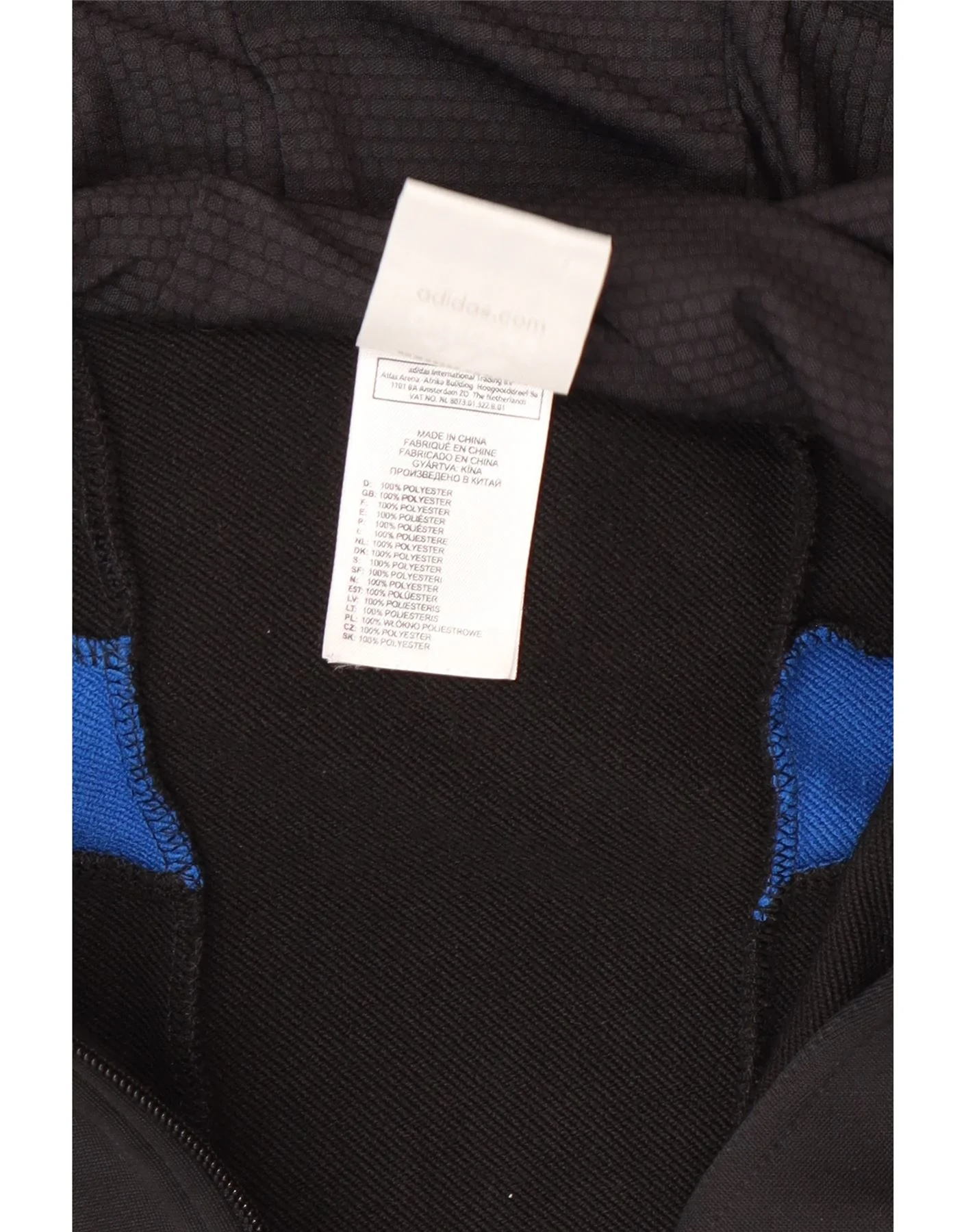 Adidas Mens Zip Hoodie Sweater Medium Black Polyester Sports - Image 4
