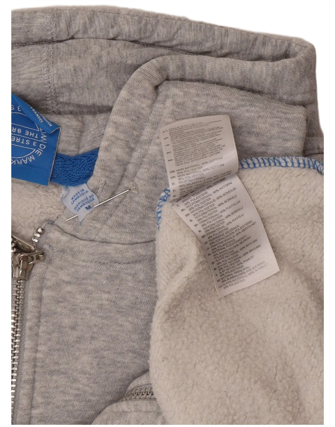 Adidas Mens Zip Hoodie Sweater Medium Grey Cotton Sports - Image 4