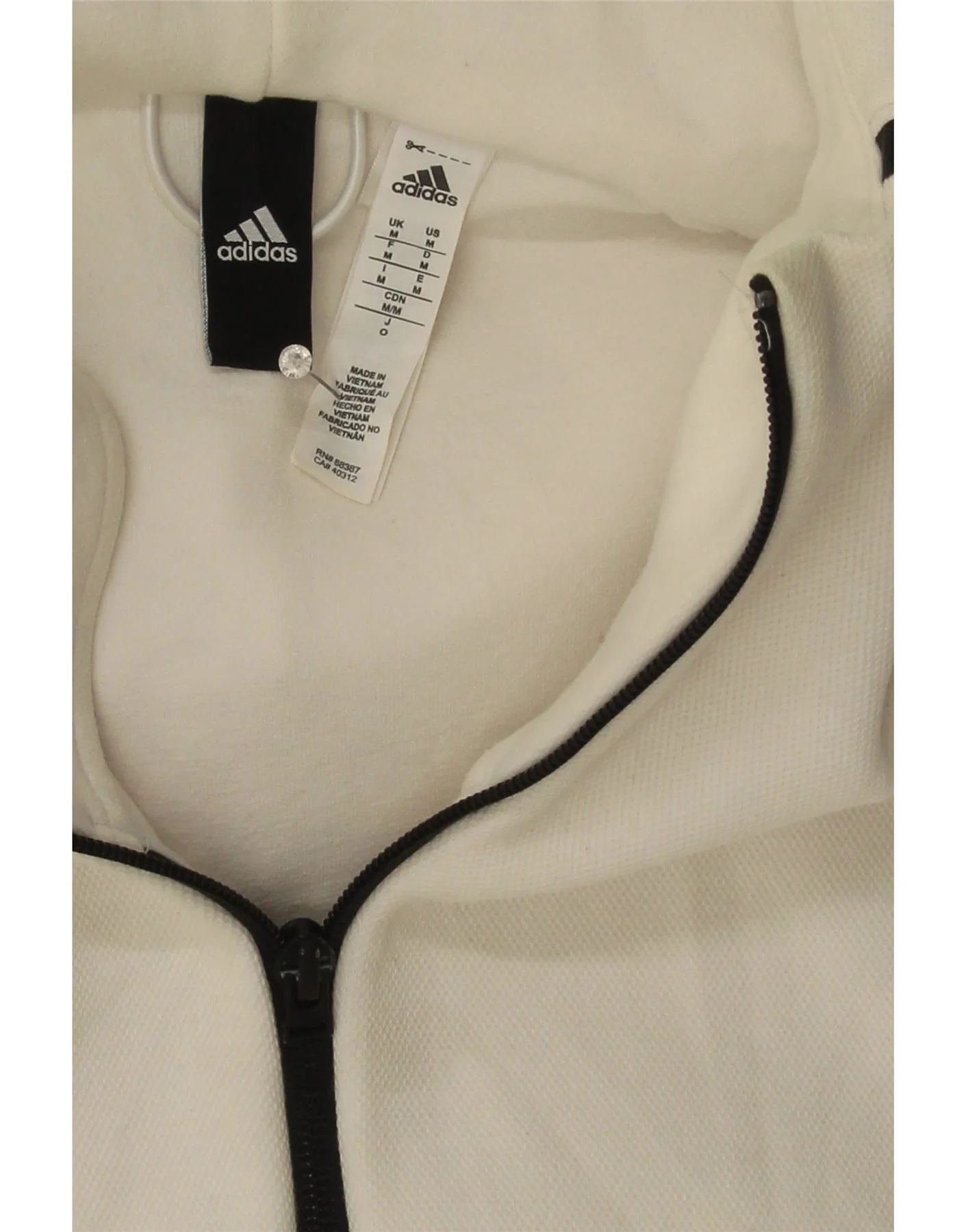ADIDAS Mens Zip Hoodie Sweater Medium White Cotton - Image 3