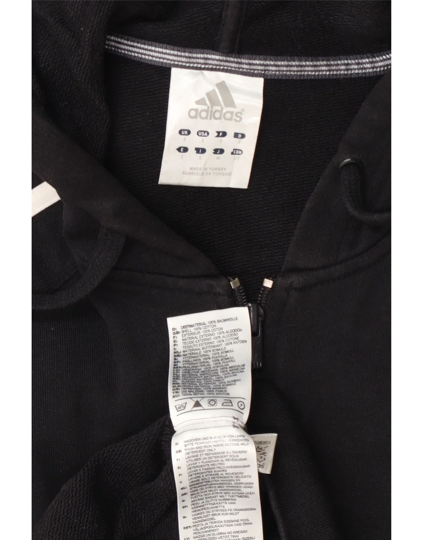 Adidas Mens Zip Hoodie Sweater Small Black Cotton - Image 3