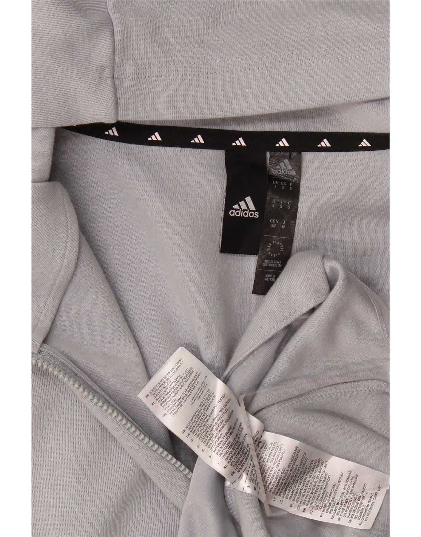 Adidas Mens Zip Hoodie Sweater Small Grey Colourblock Cotton - Image 3