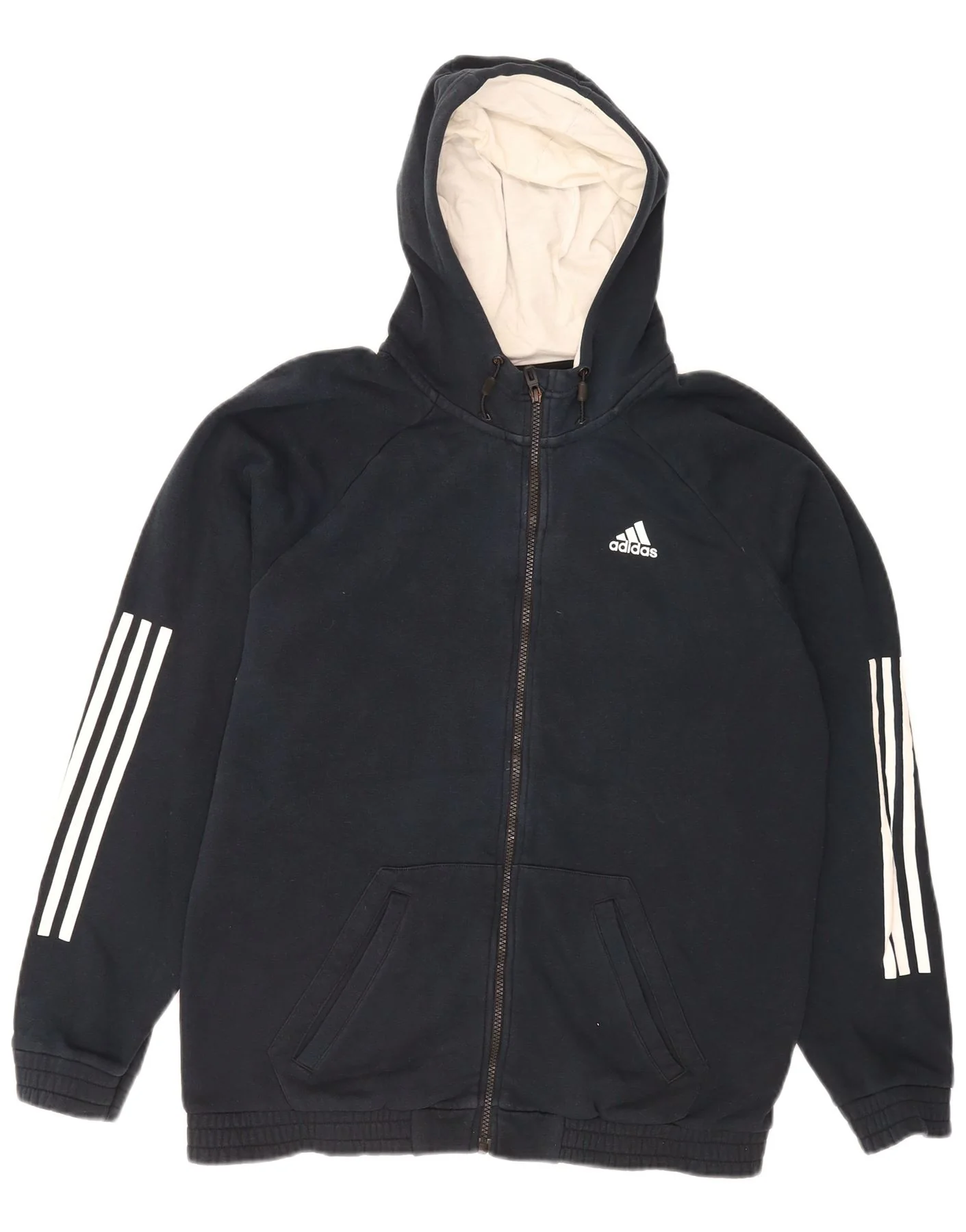 Adidas Mens Zip Hoodie Sweater UK 42/44 Large Navy Blue Cotton