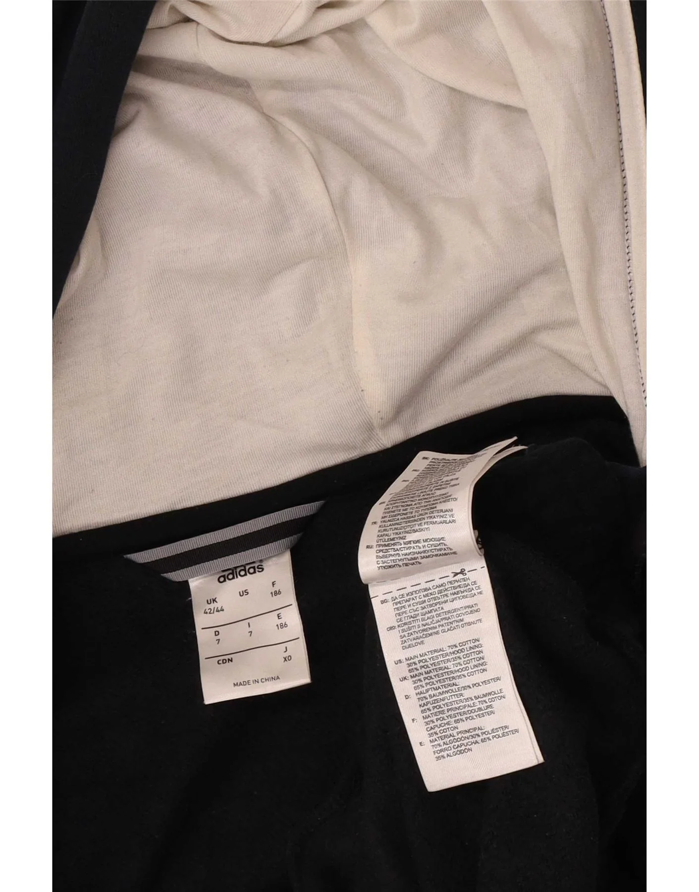 Adidas Mens Zip Hoodie Sweater UK 42/44 Large Navy Blue Cotton - Image 4