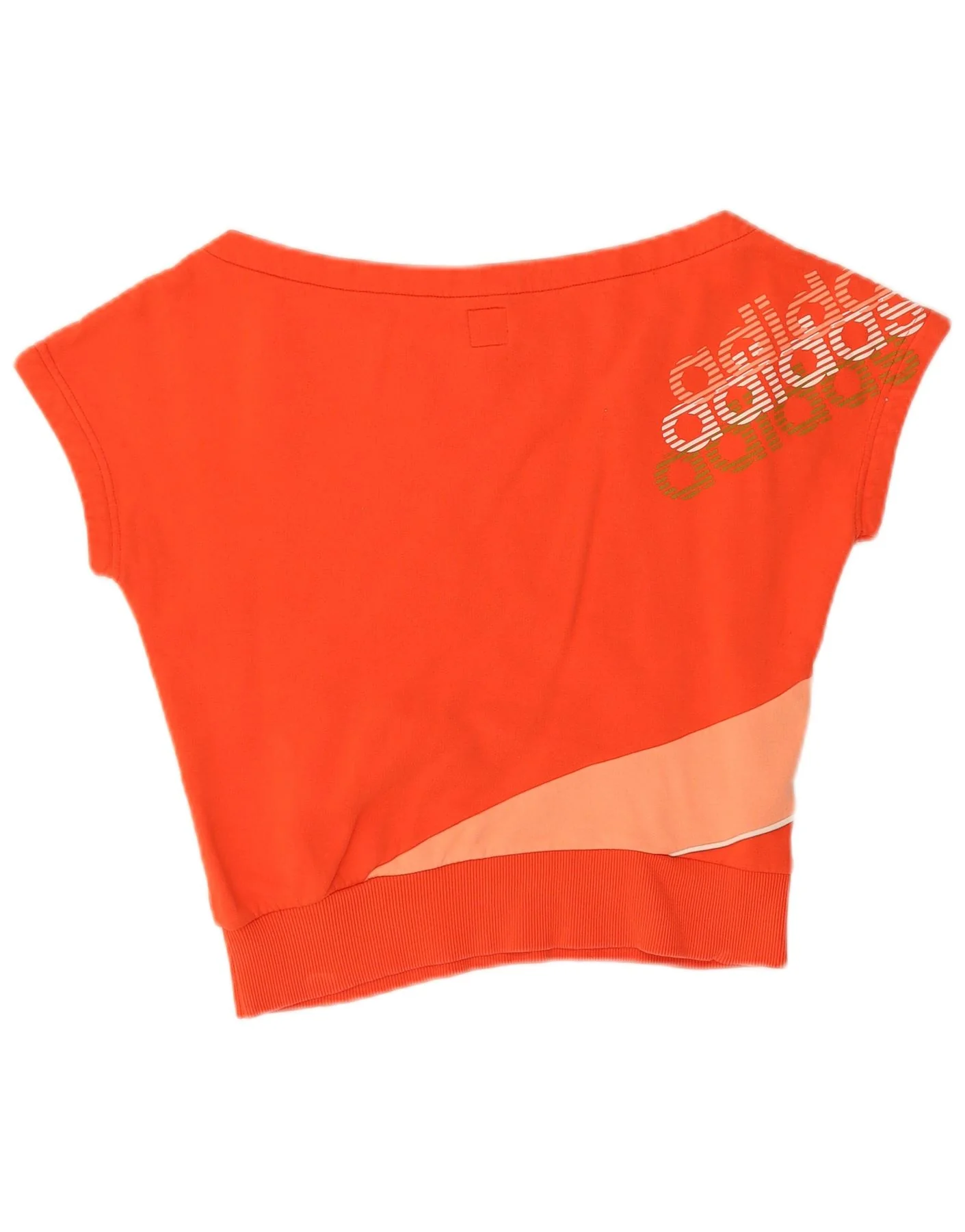Adidas Womens Crop Graphic T-Shirt Top UK 12 Medium Orange Colourblock - Image 2
