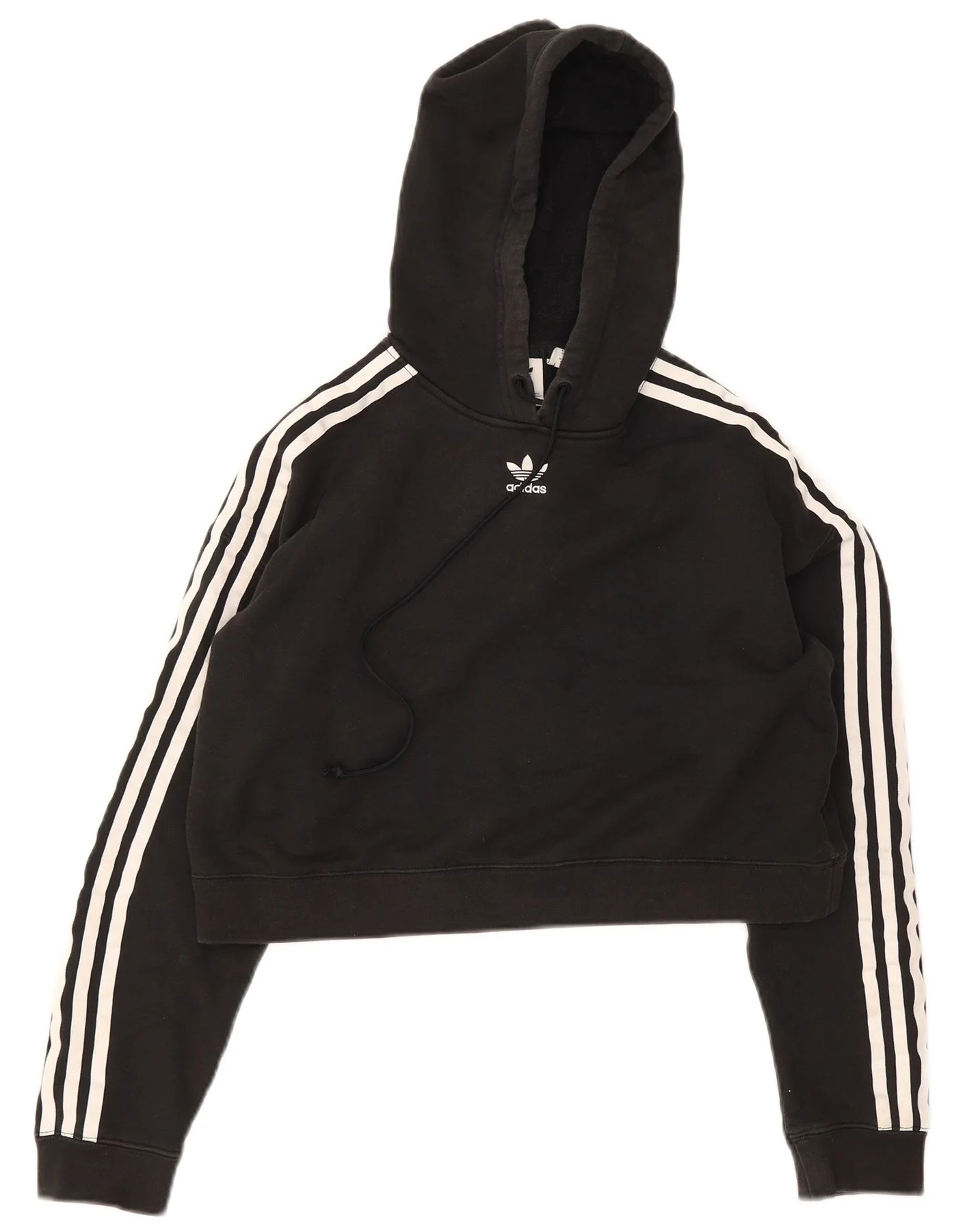 Adidas Womens Crop Oversized Hoodie Jumper UK 8 Small Black Cotton