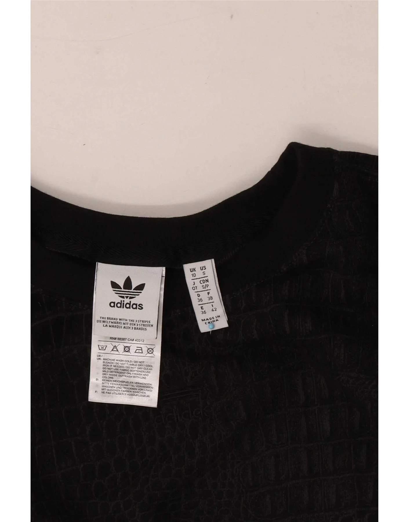 Adidas Womens Crop Sweatshirt Jumper UK 10 Small Black Animal Print Modern - Image 3