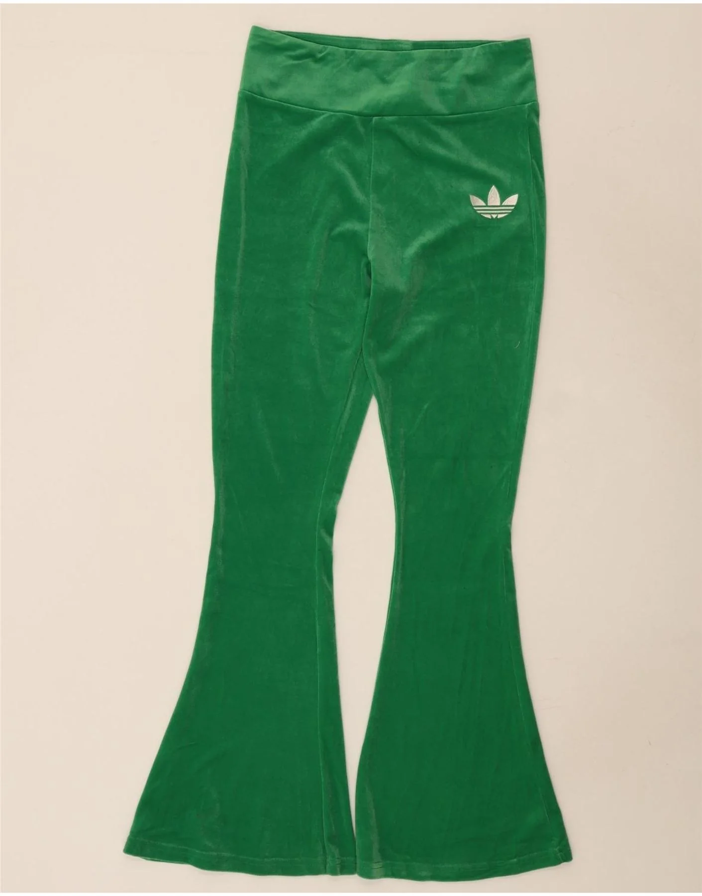 Adidas Womens Flare Velour Tracksuit Trousers UK 12 Medium Green Polyester