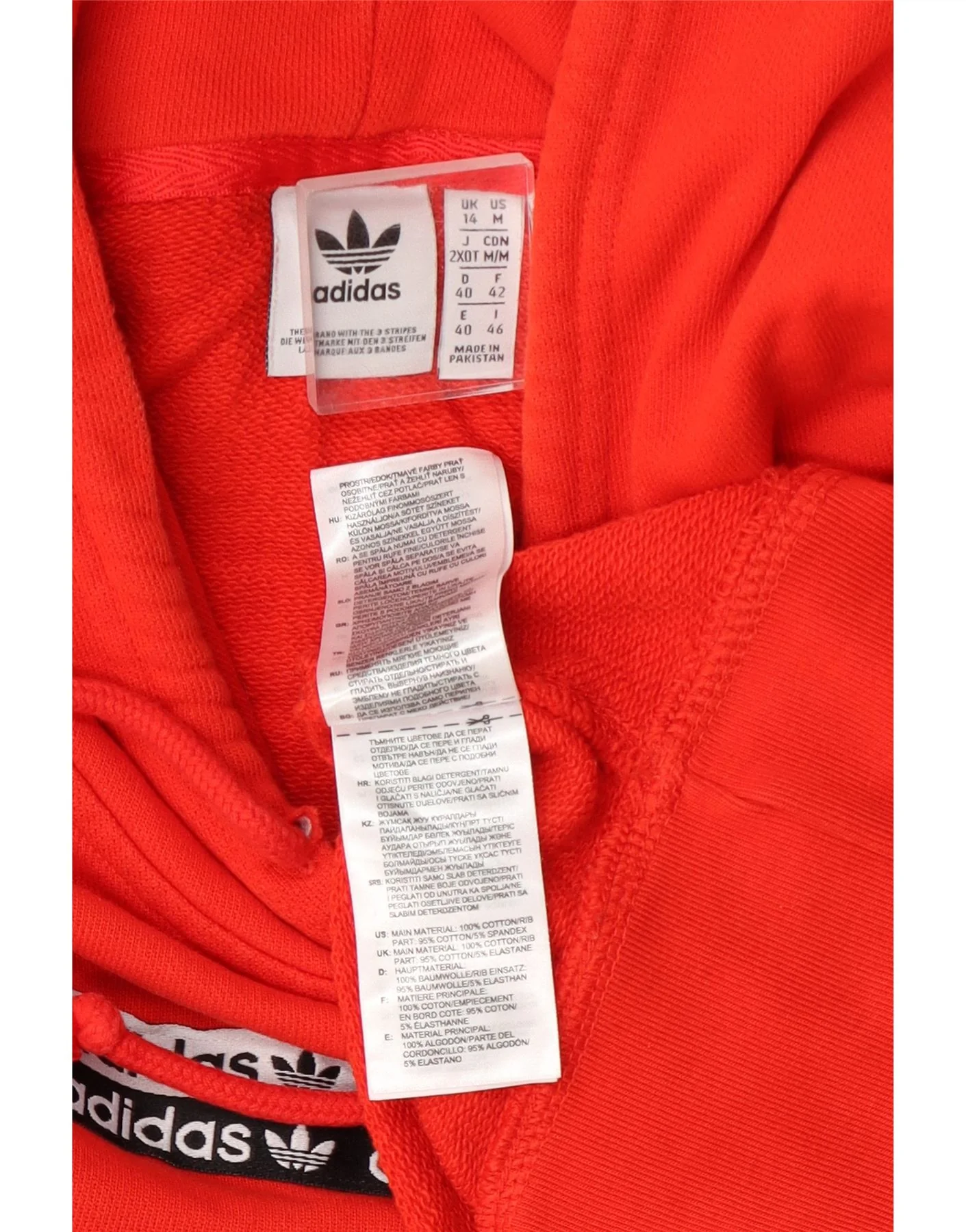 Adidas Womens Graphic Hoodie Jumper UK 14 Medium Orange Colourblock - Image 4