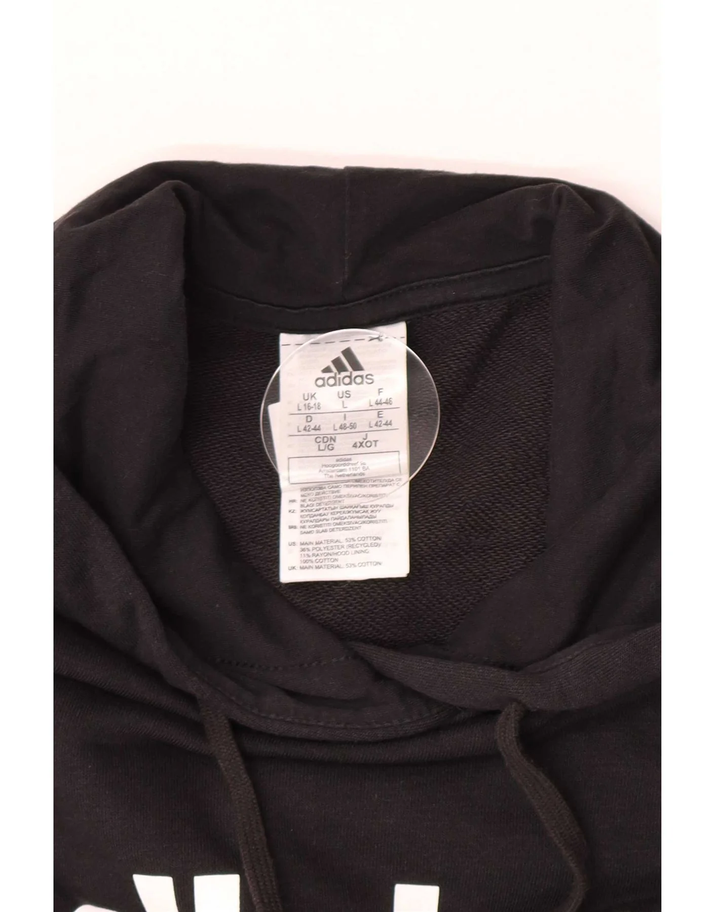 Adidas Womens Graphic Hoodie Jumper UK 16/18 Large Black Cotton - Image 3