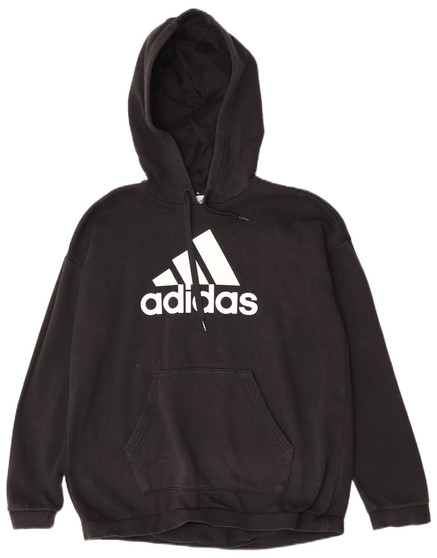 Adidas Womens Graphic Oversized Hoodie Jumper UK 12/14 Medium Black Cotton
