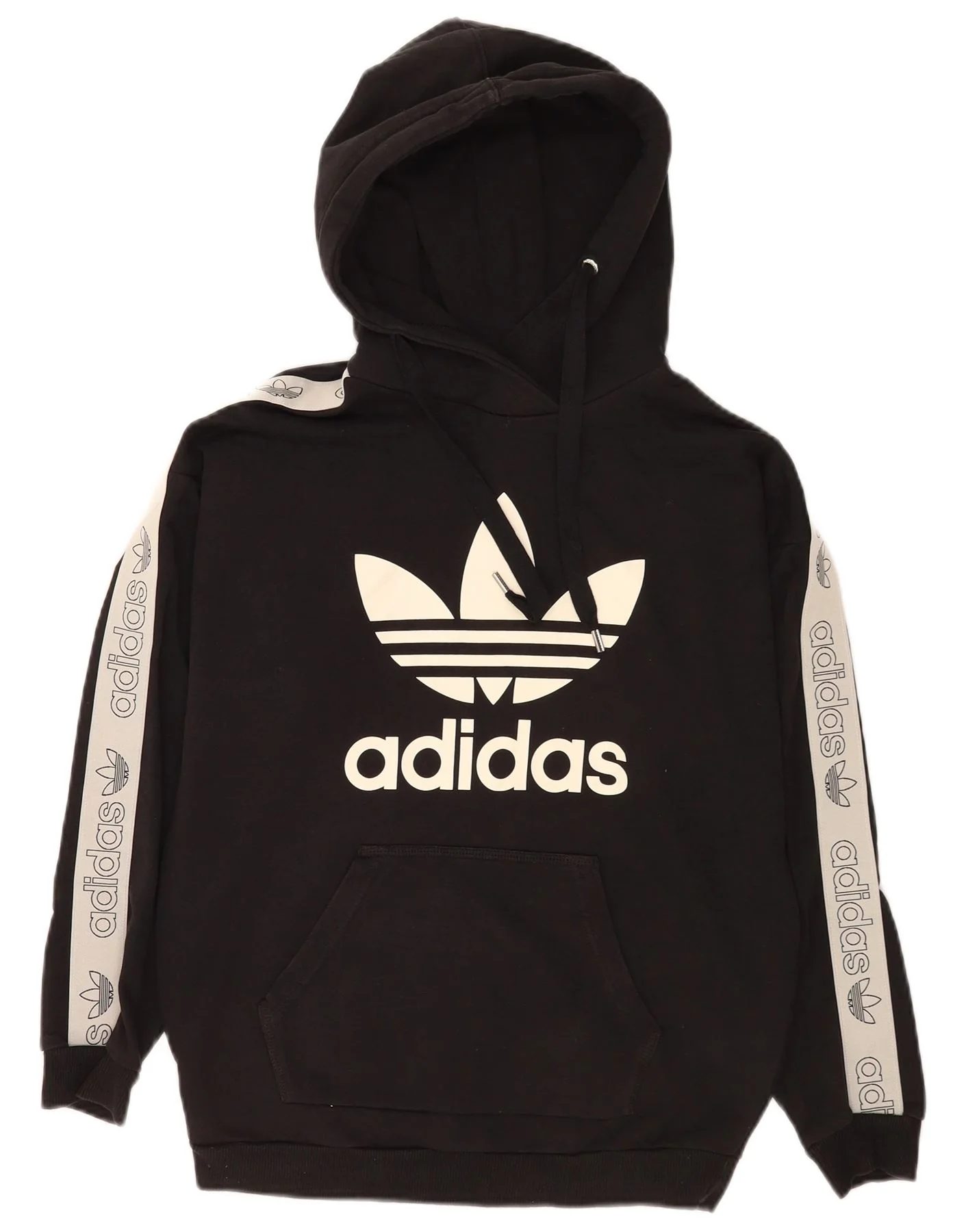 Adidas Womens Graphic Oversized Hoodie Jumper UK 8 Small Black Colourblock
