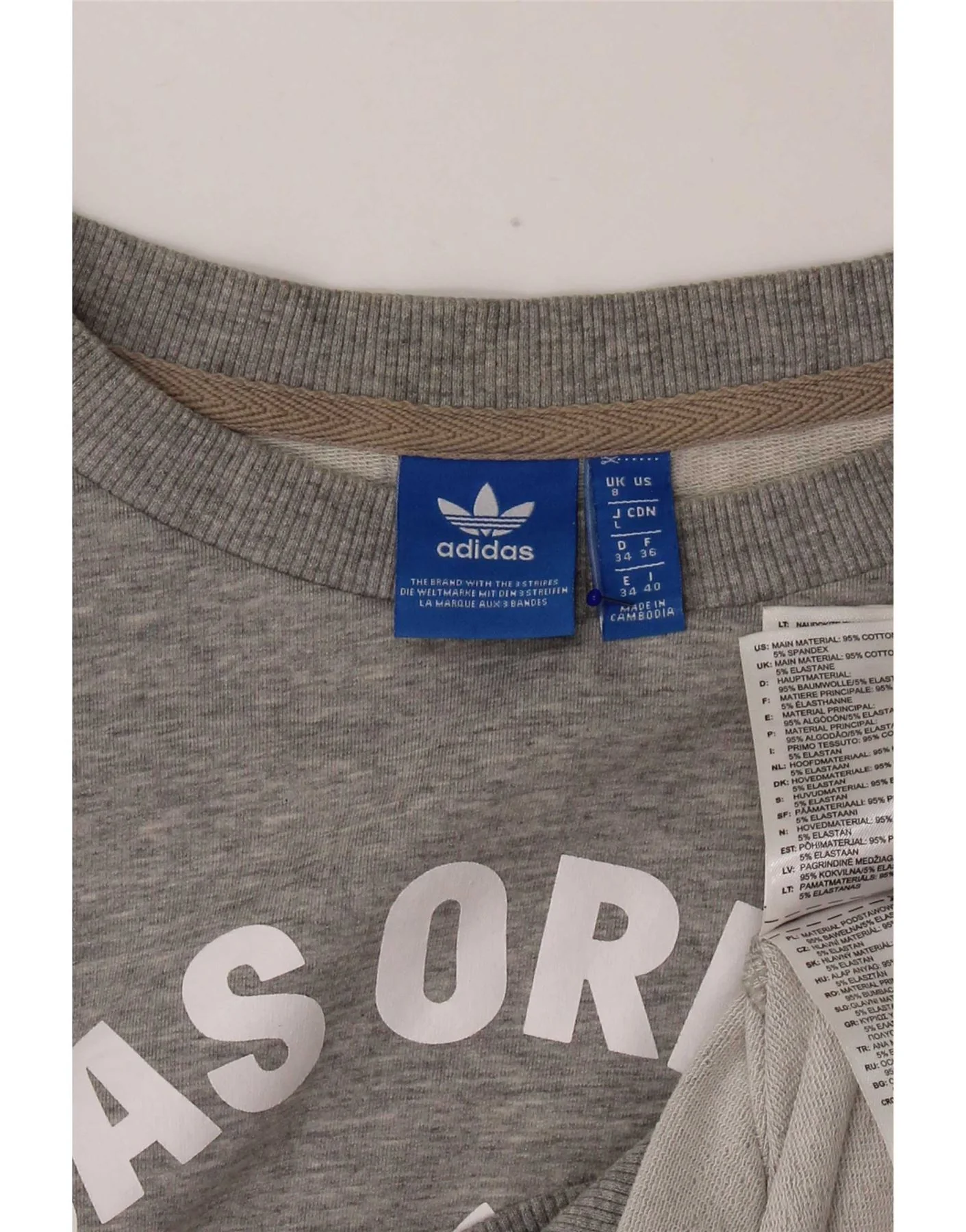 Adidas Womens Graphic Oversized Sweatshirt Jumper UK 8 Small Grey Cotton - Image 3