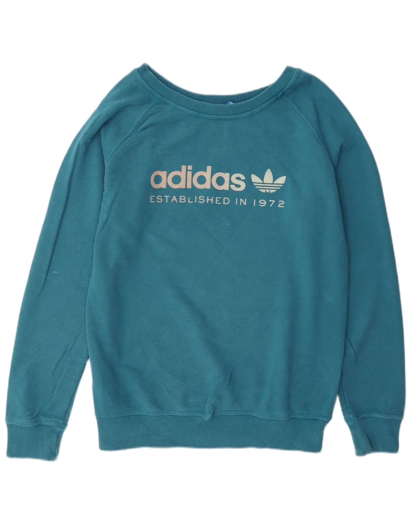 Adidas Womens Graphic Sweatshirt Jumper UK 16 Large Blue Cotton