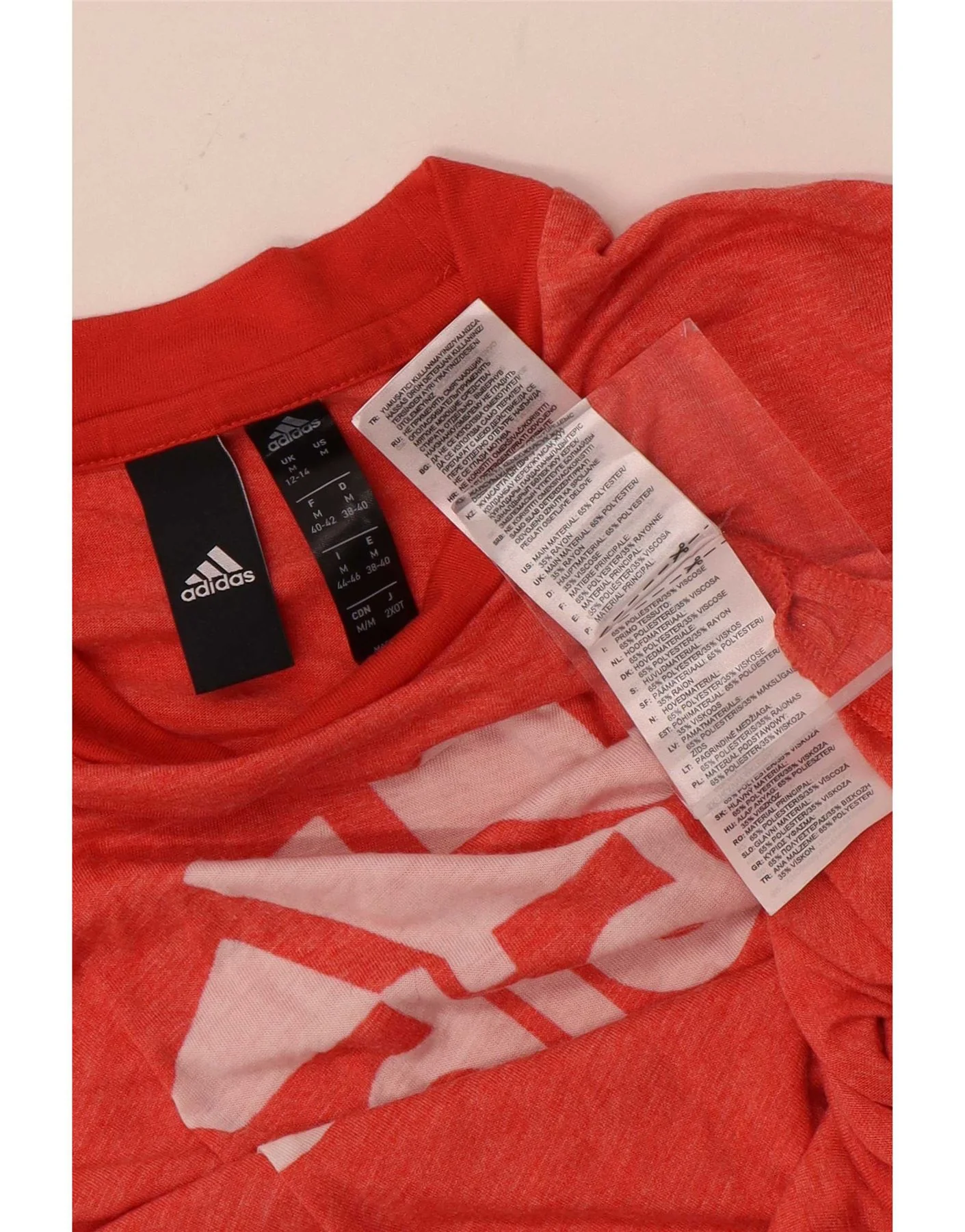 Adidas Womens Graphic T-Shirt Top UK 12/14 Medium Red Polyester - Image 3