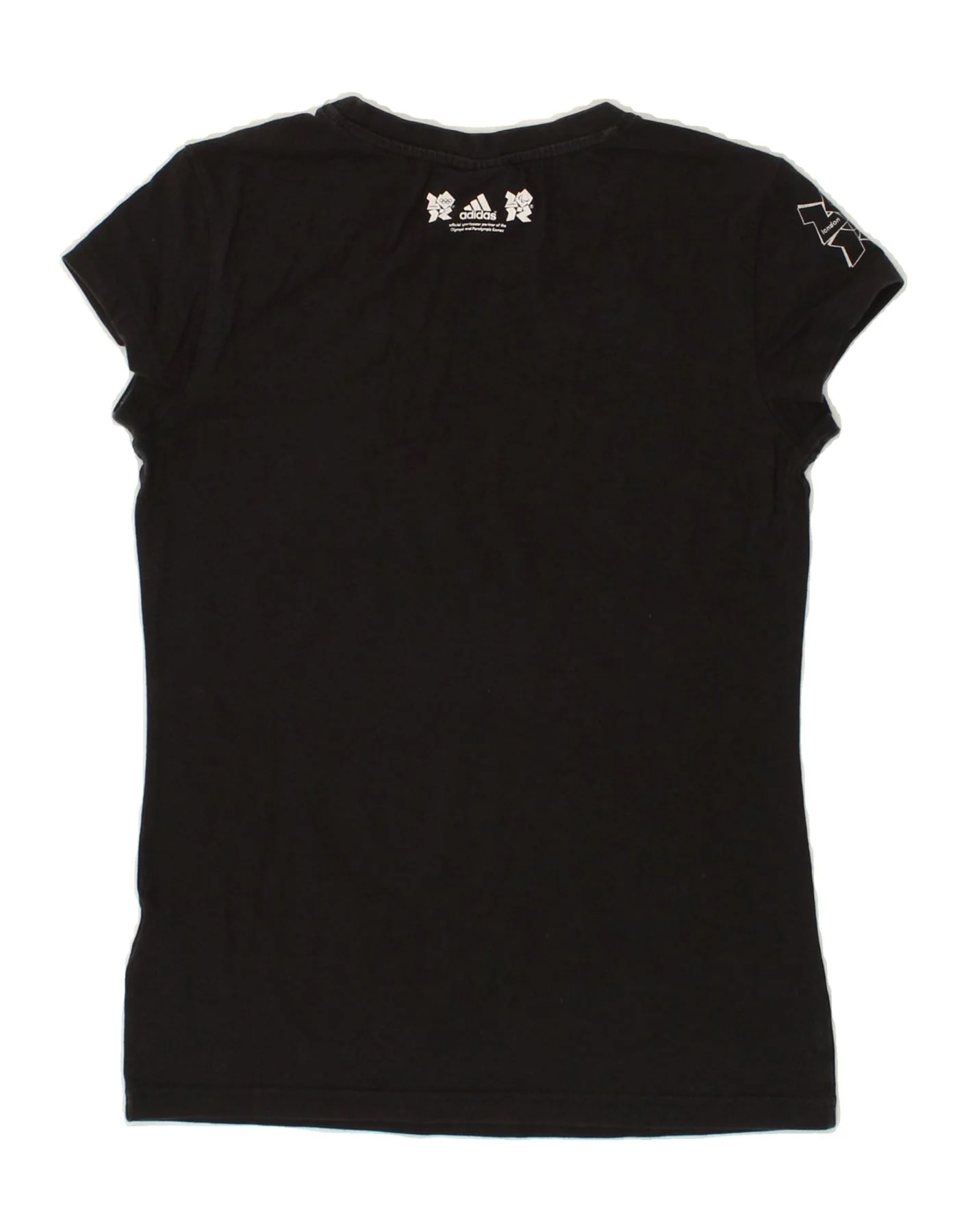 ADIDAS Womens Graphic T-Shirt Top UK 14 Medium Black Cotton - Image 2